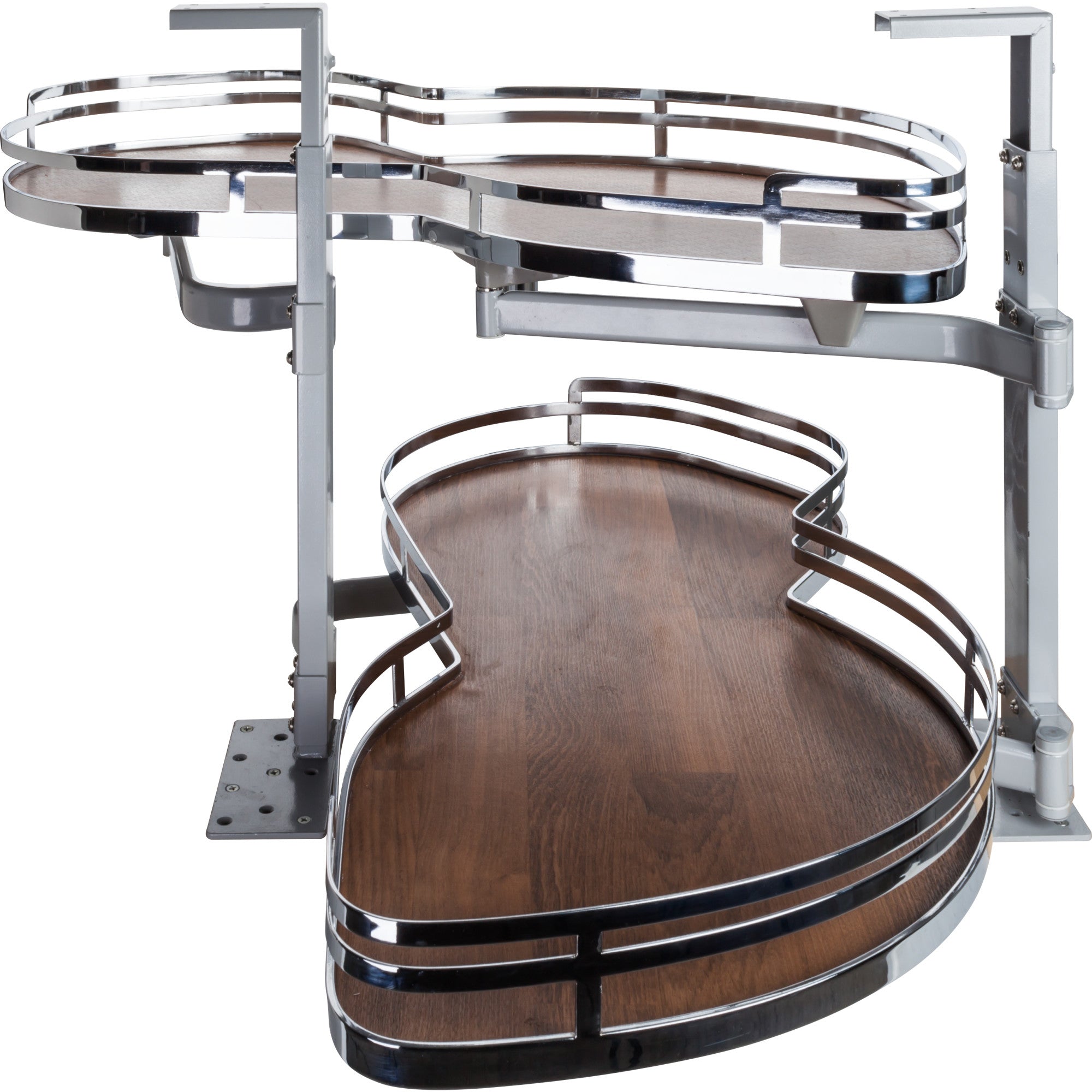 21" Polished Chrome and Walnut Blind Corner Swingout for Openings on the Right of the Blind