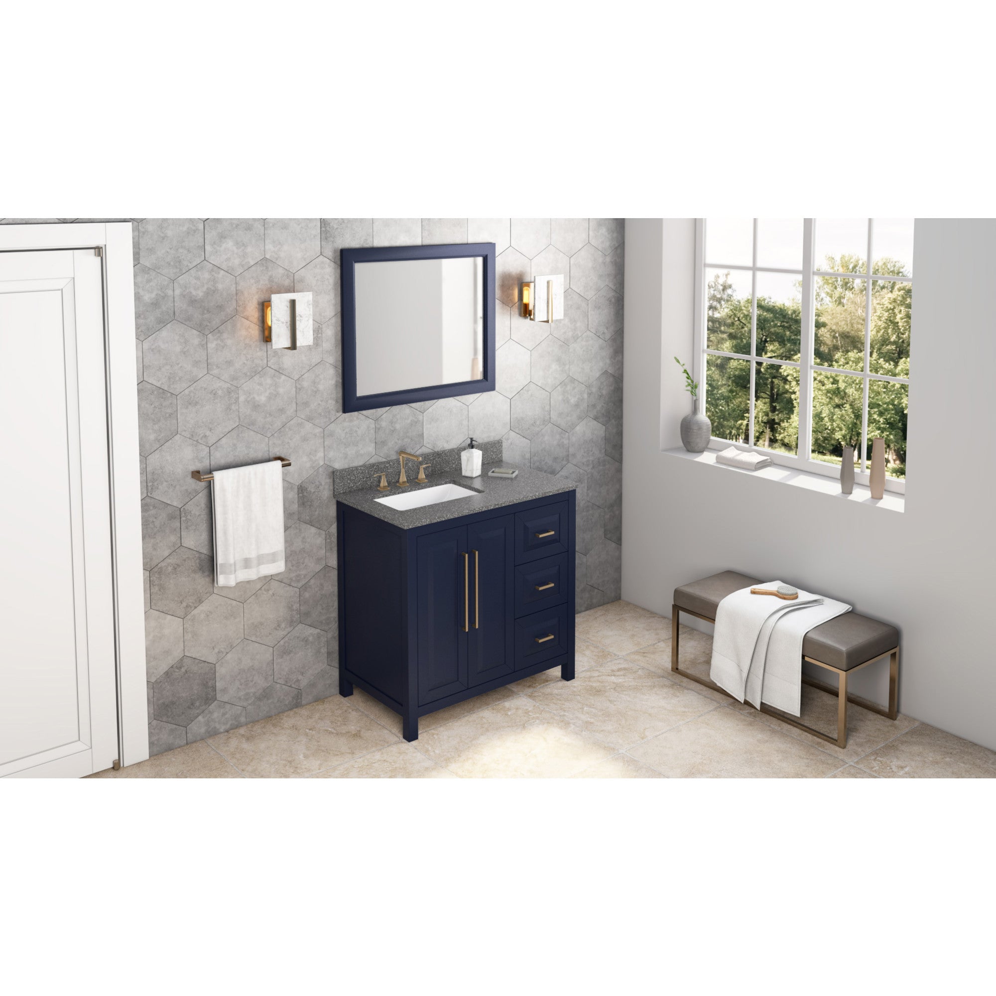 36" Cade Vanity – Left Offset - Hale Blue - Boulder Cultured Marble