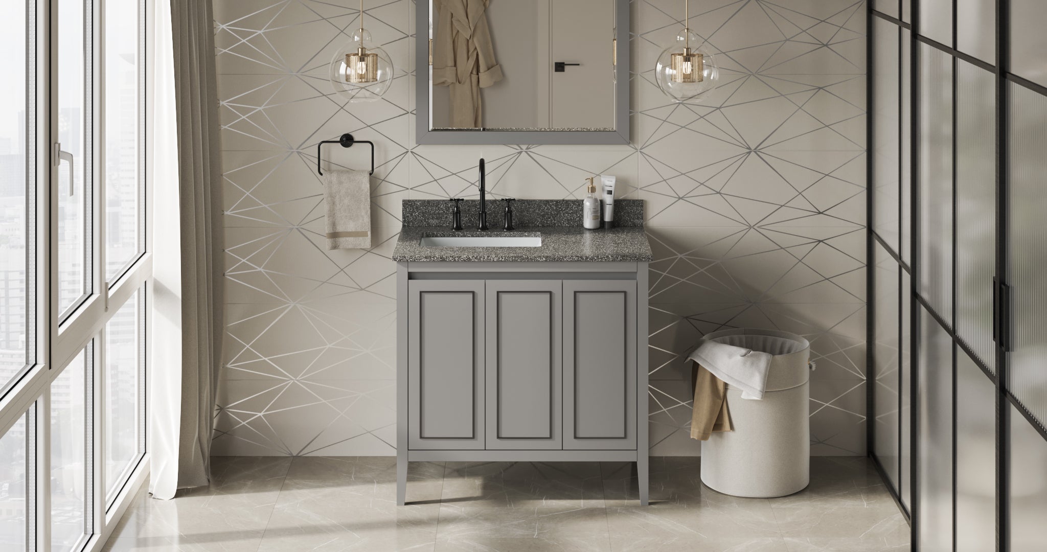 36" Percival Vanity – Left Offset – Grey