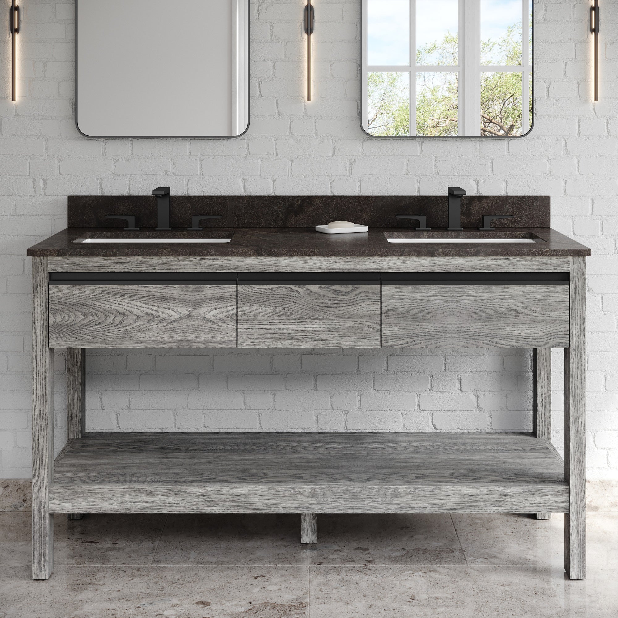 60" Jubilee Vanity – Double Bowl – Weathered Grey