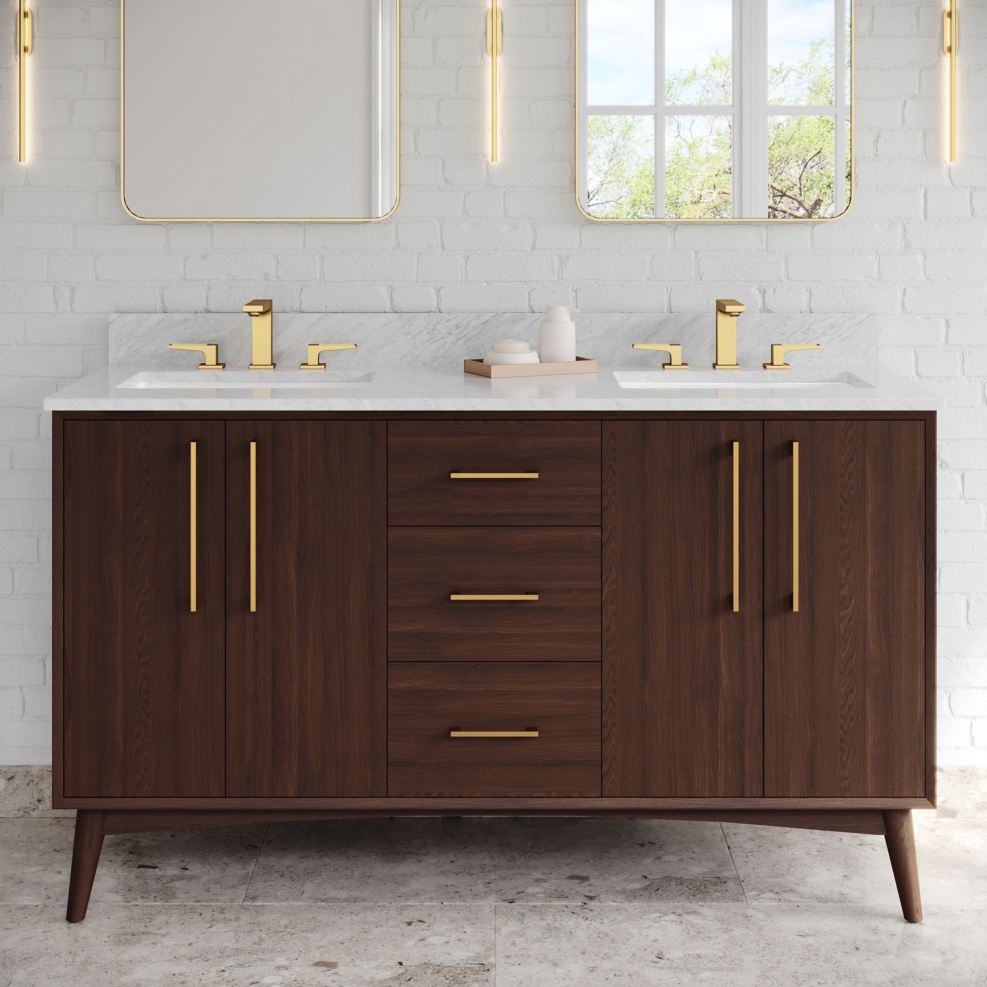 60" Dashwood Vanity – Double Bowl – Dark Walnut