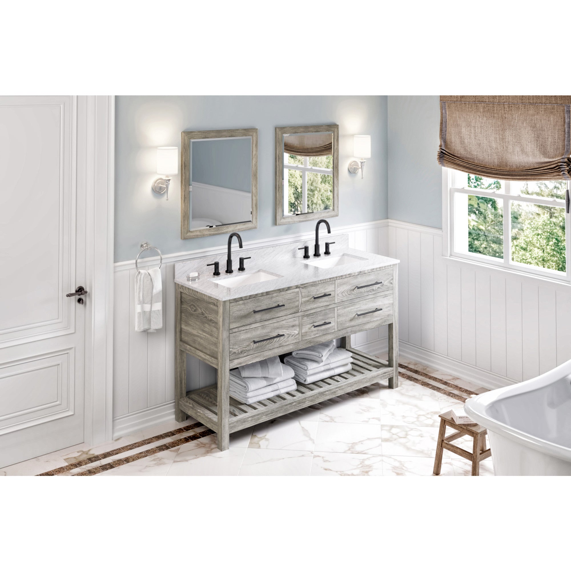60" Wavecrest Vanity – Double Bowl – Weathered Grey