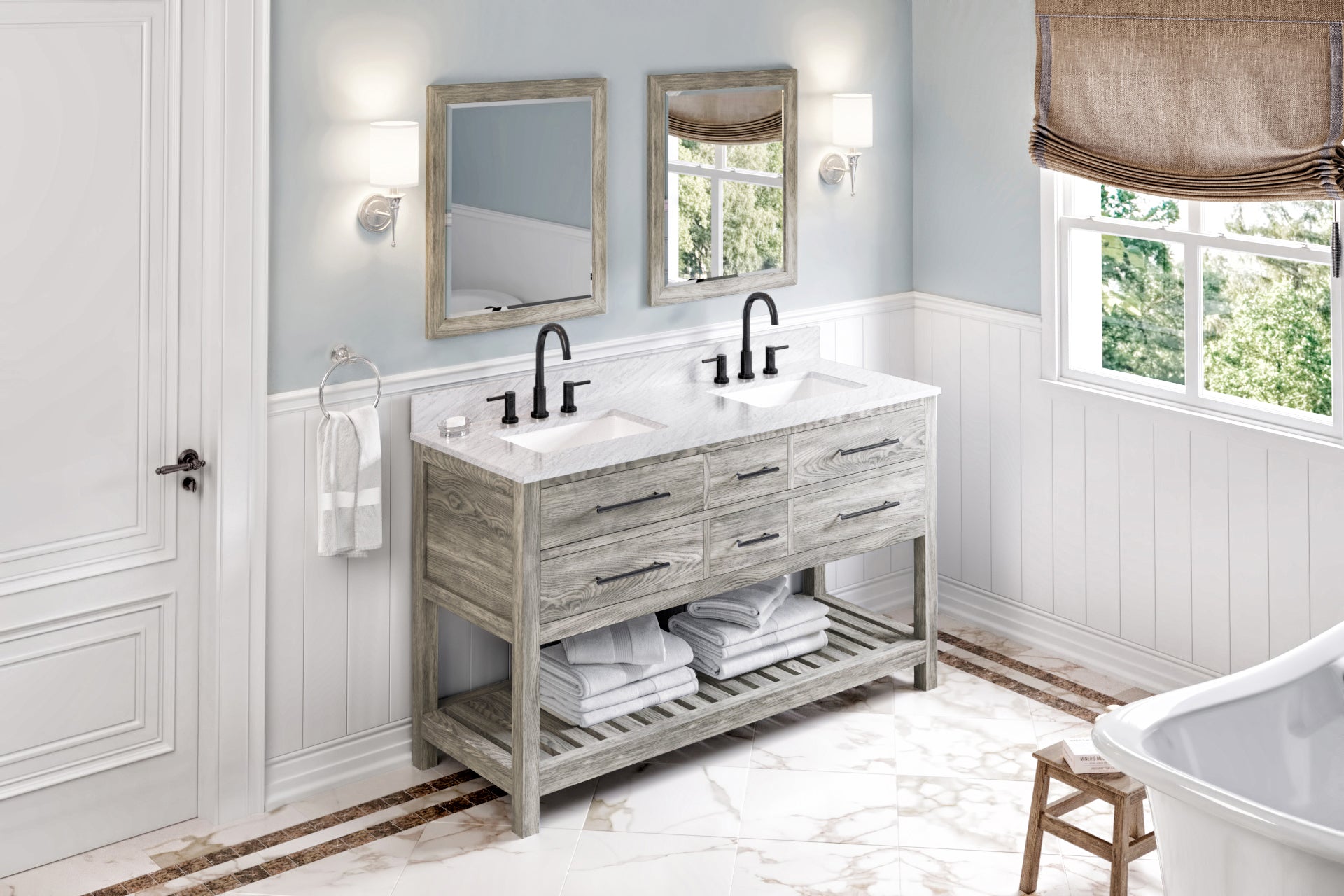 60" Wavecrest Vanity – Double Bowl – Weathered Grey