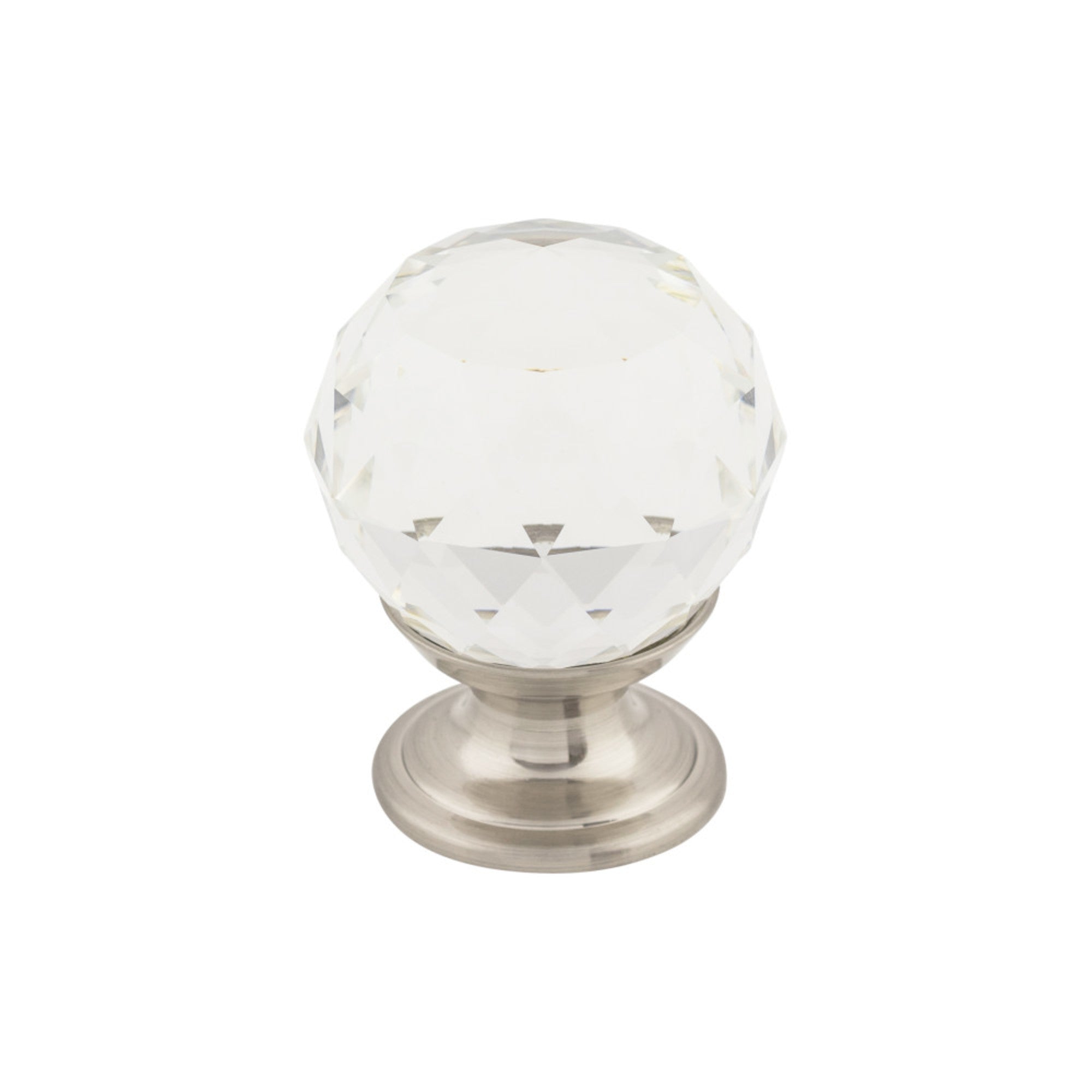 Clear Crystal 1 1/8" Diameter Round Knob - Brushed Satin Nickel