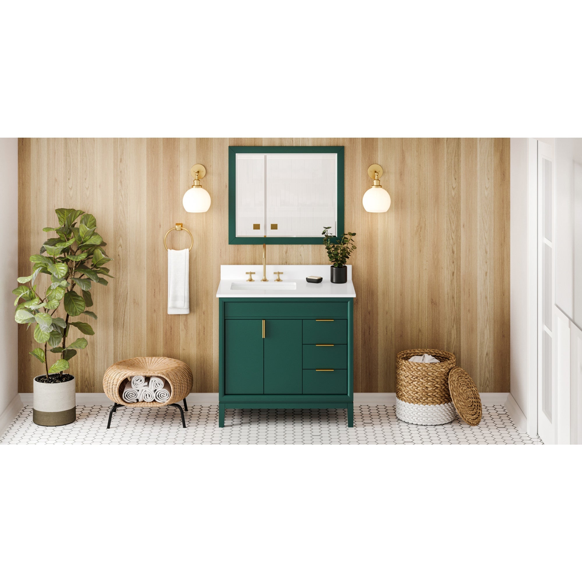 36" Theodora Vanity – Left Offset – Forest Green