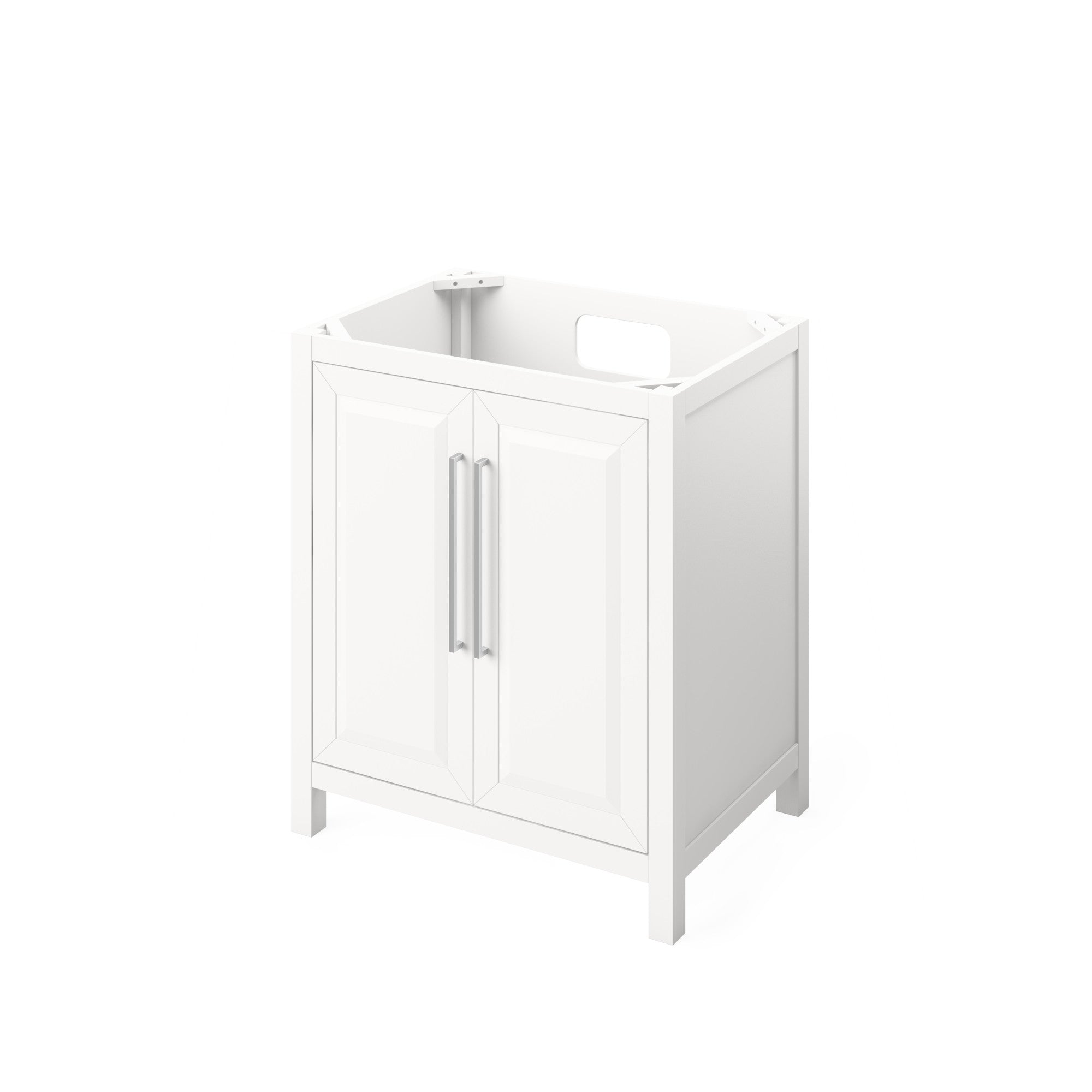 30" White Cade Vanity, White Carrara Marble Vanity Top, undermount rectangle bowl