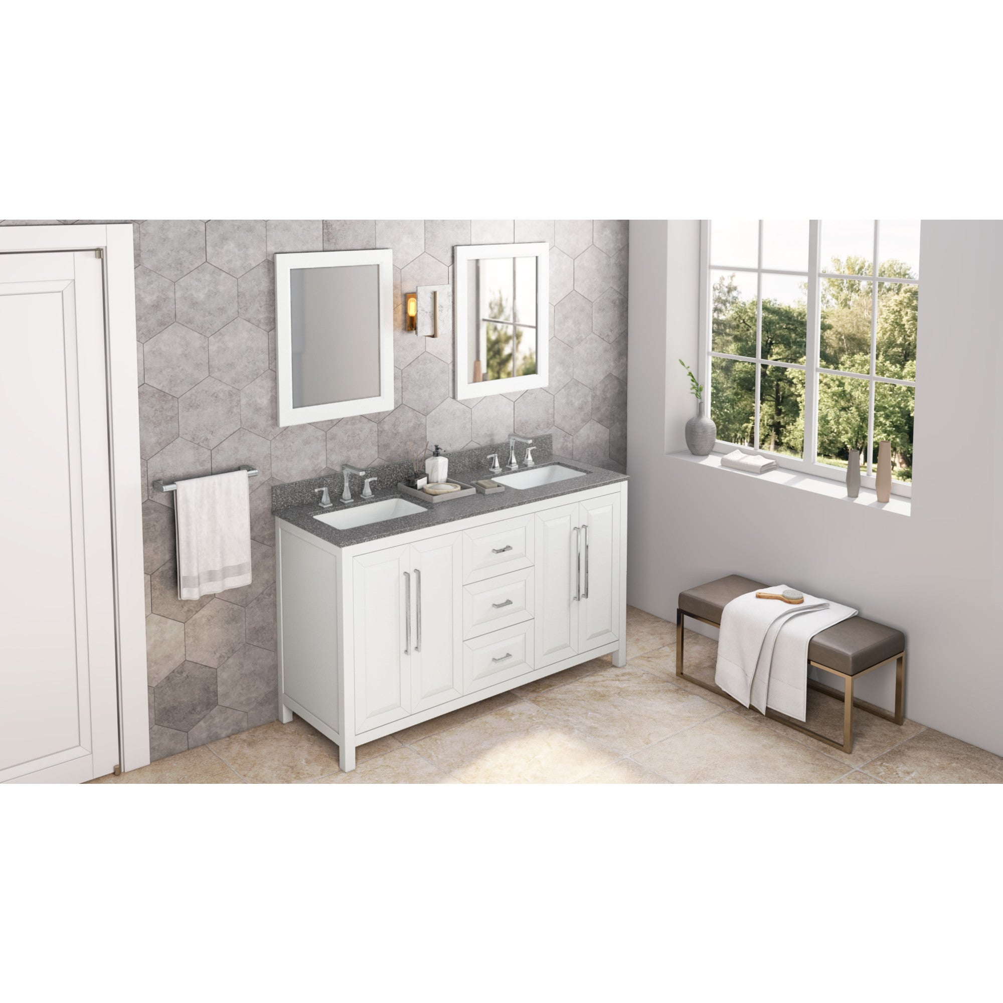 60" Cade Vanity – Double Bowl - White - Boulder Cultured Marble