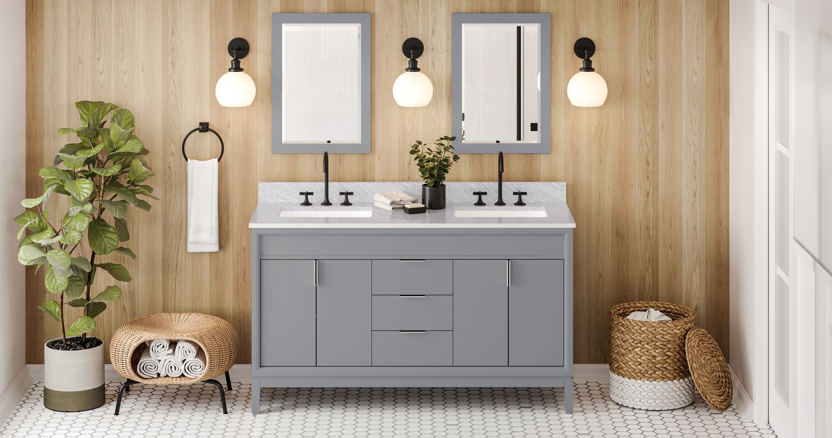 60" Theodora Vanity – Double Bowl – Grey