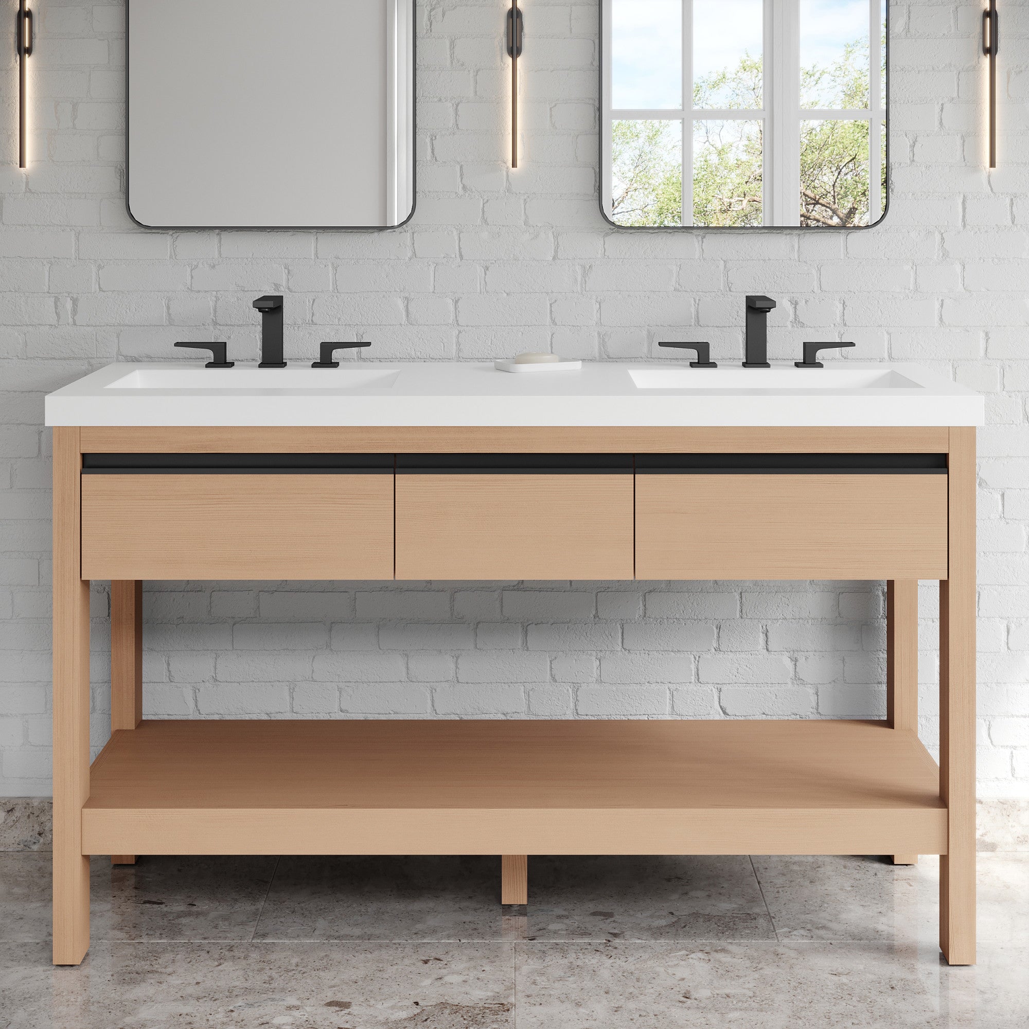 60" Jubilee Vanity – Double Bowl – Natural Oak