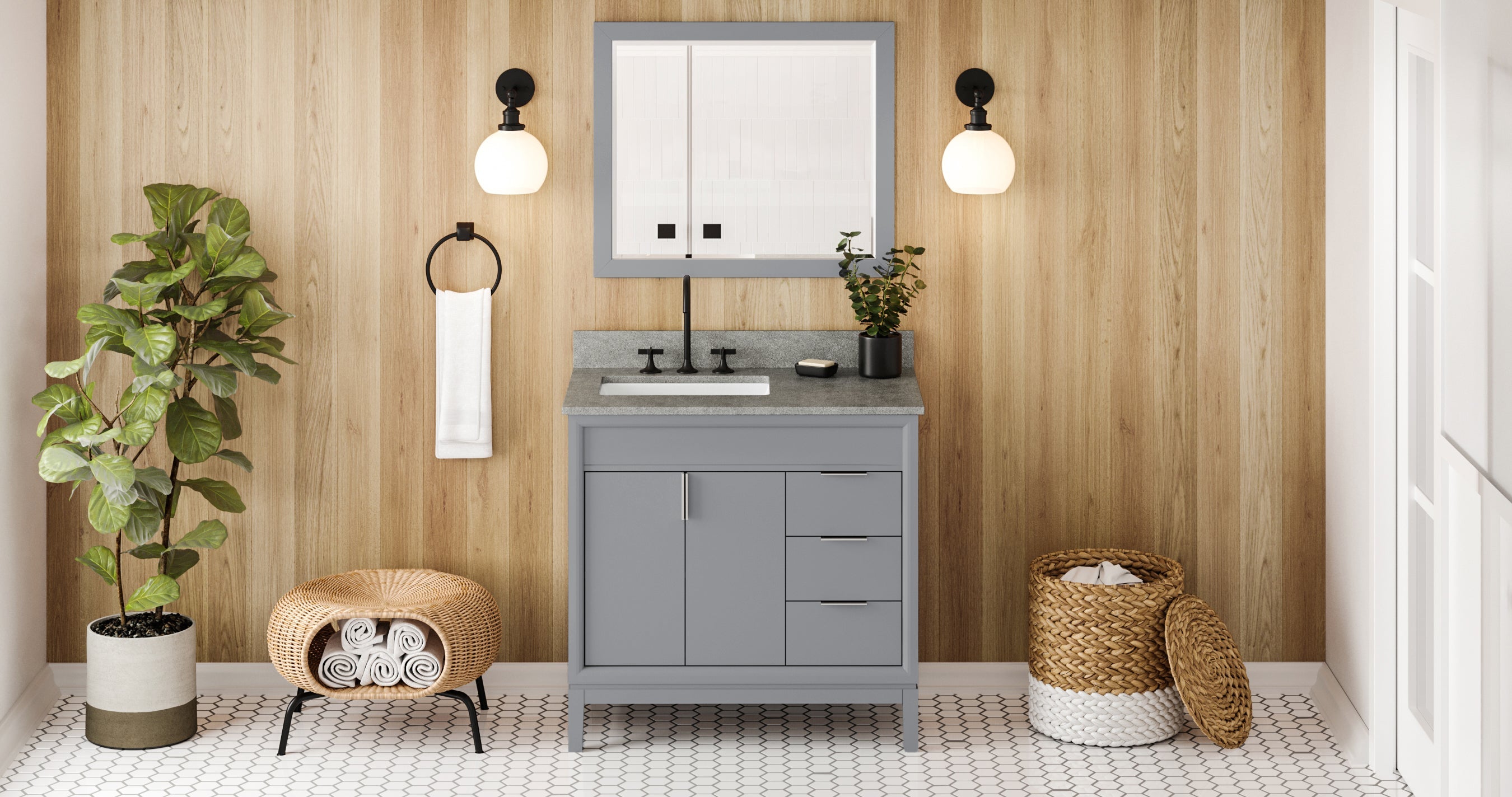 36" Theodora Vanity – Left Offset – Grey
