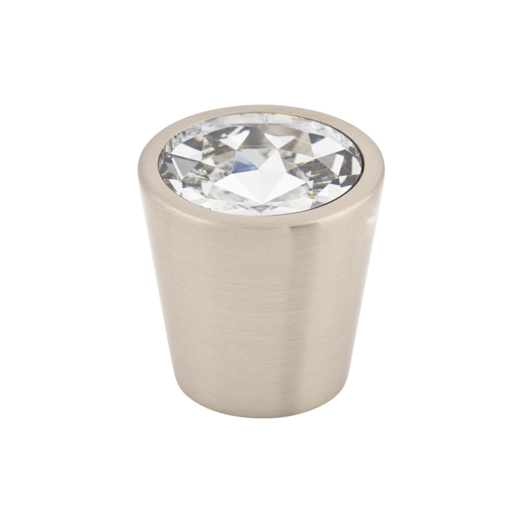 Clear Crystal Center Round Knob - Brushed Satin Nickel