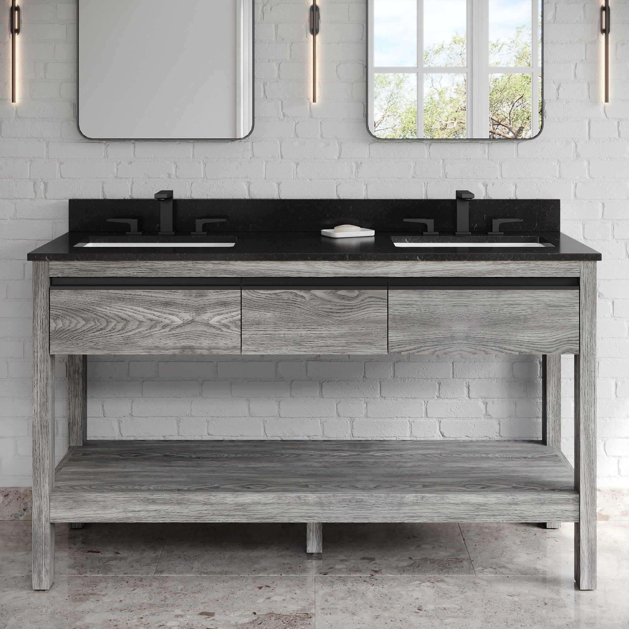 60" Jubilee Vanity – Double Bowl – Weathered Grey