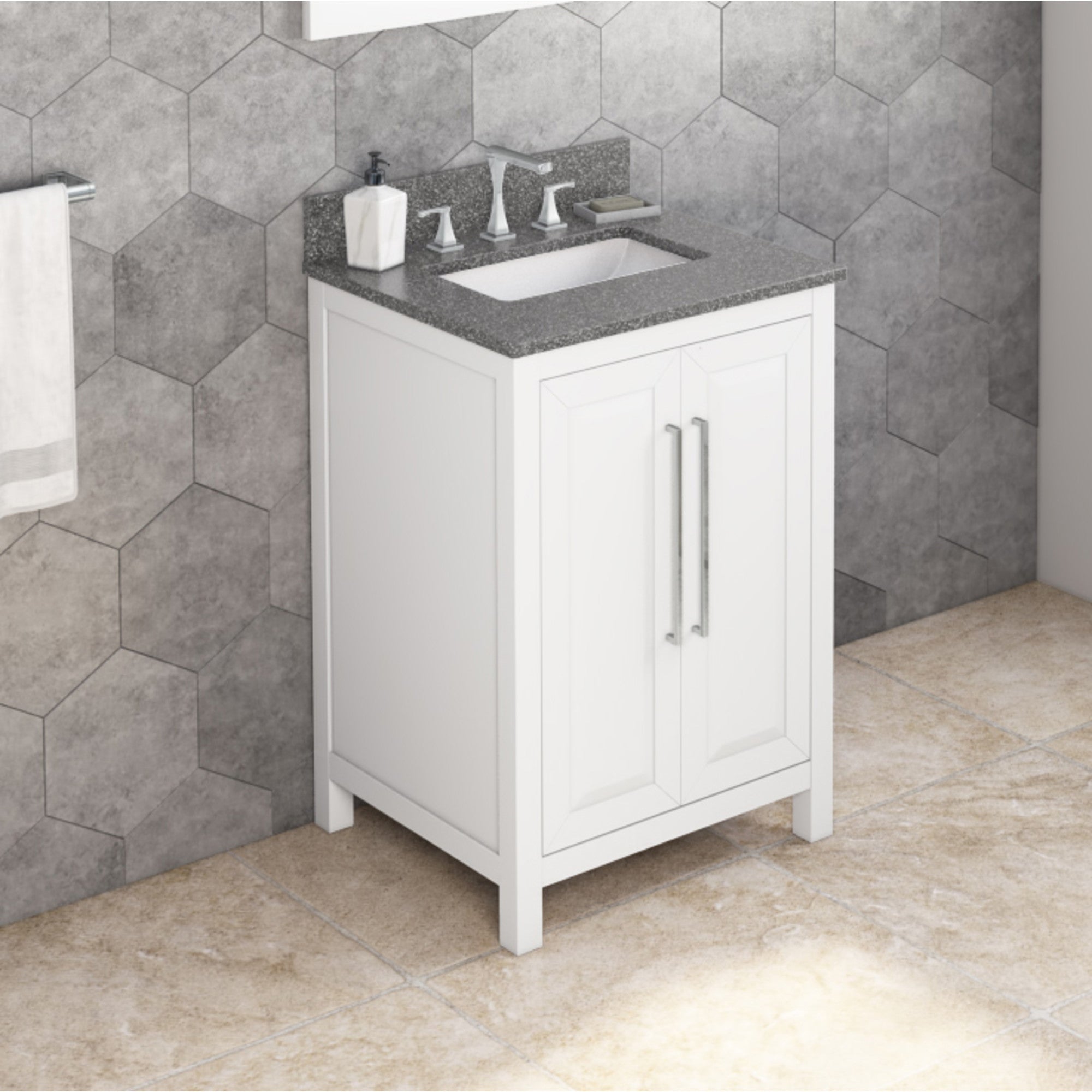 24" White Cade Vanity, Boulder Cultured Marble Vanity Top, undermount rectangle bowl