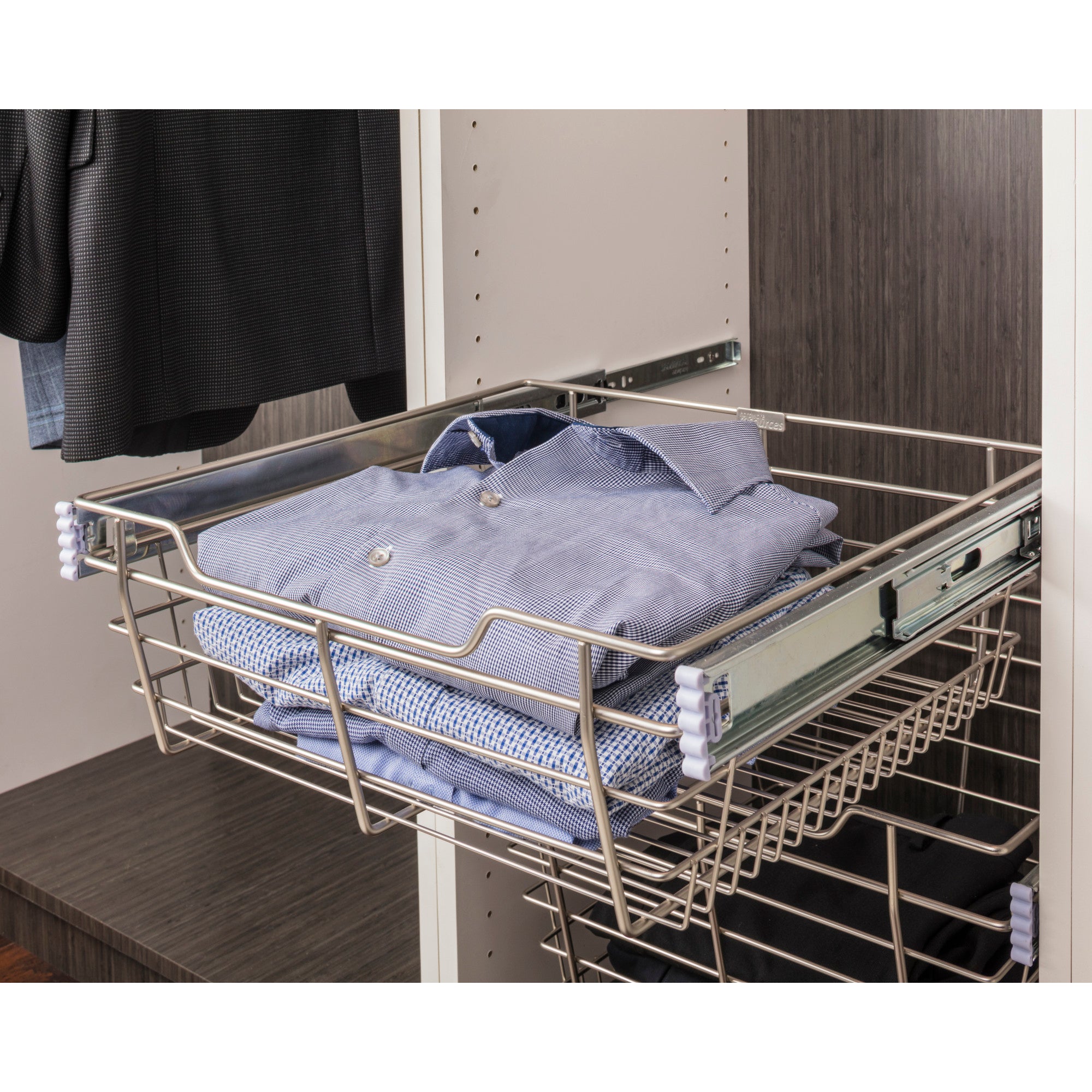 Satin Nickel Closet Pullout Basket with Slides 16"D x 23"W x 11"H