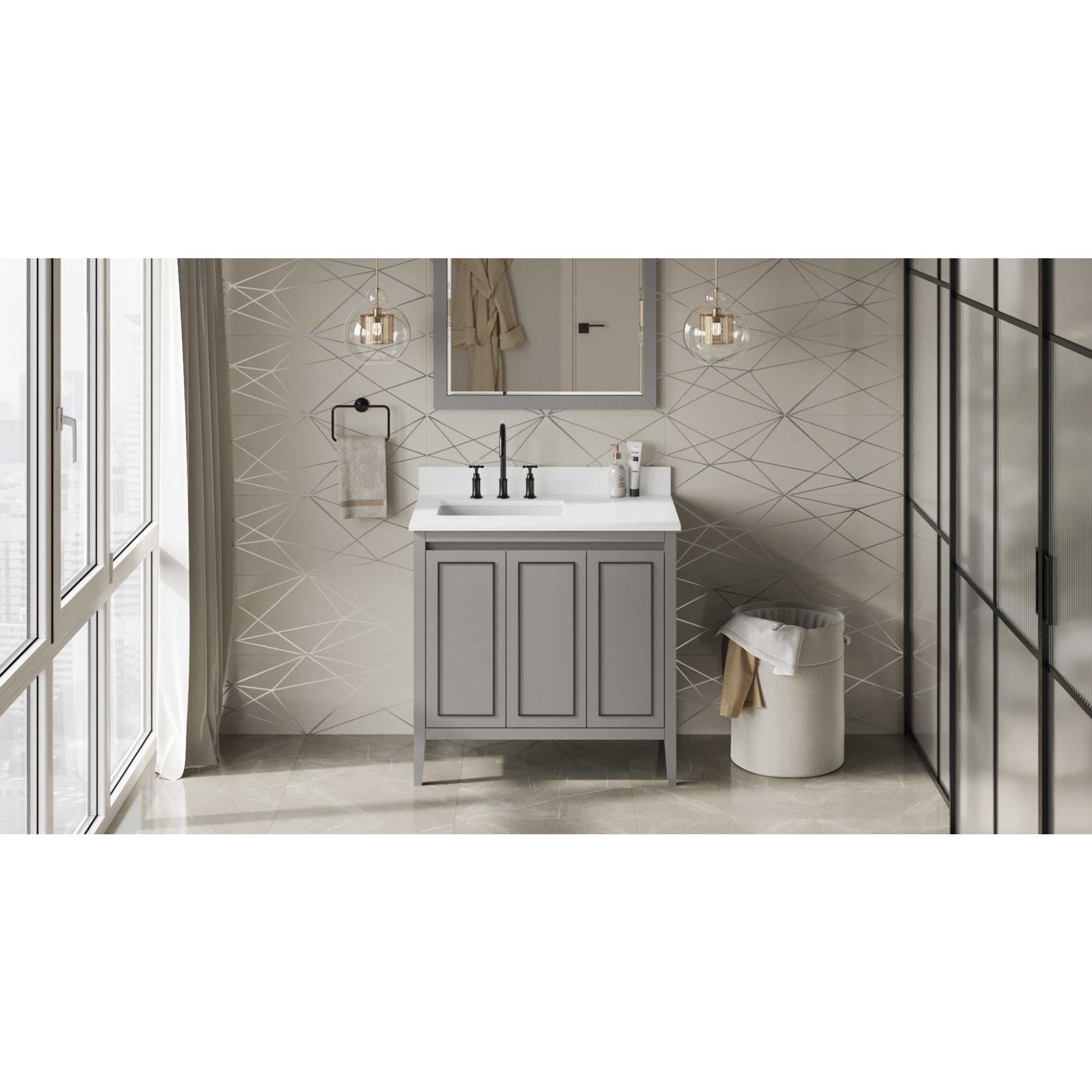 36" Percival Vanity – Left Offset – Grey