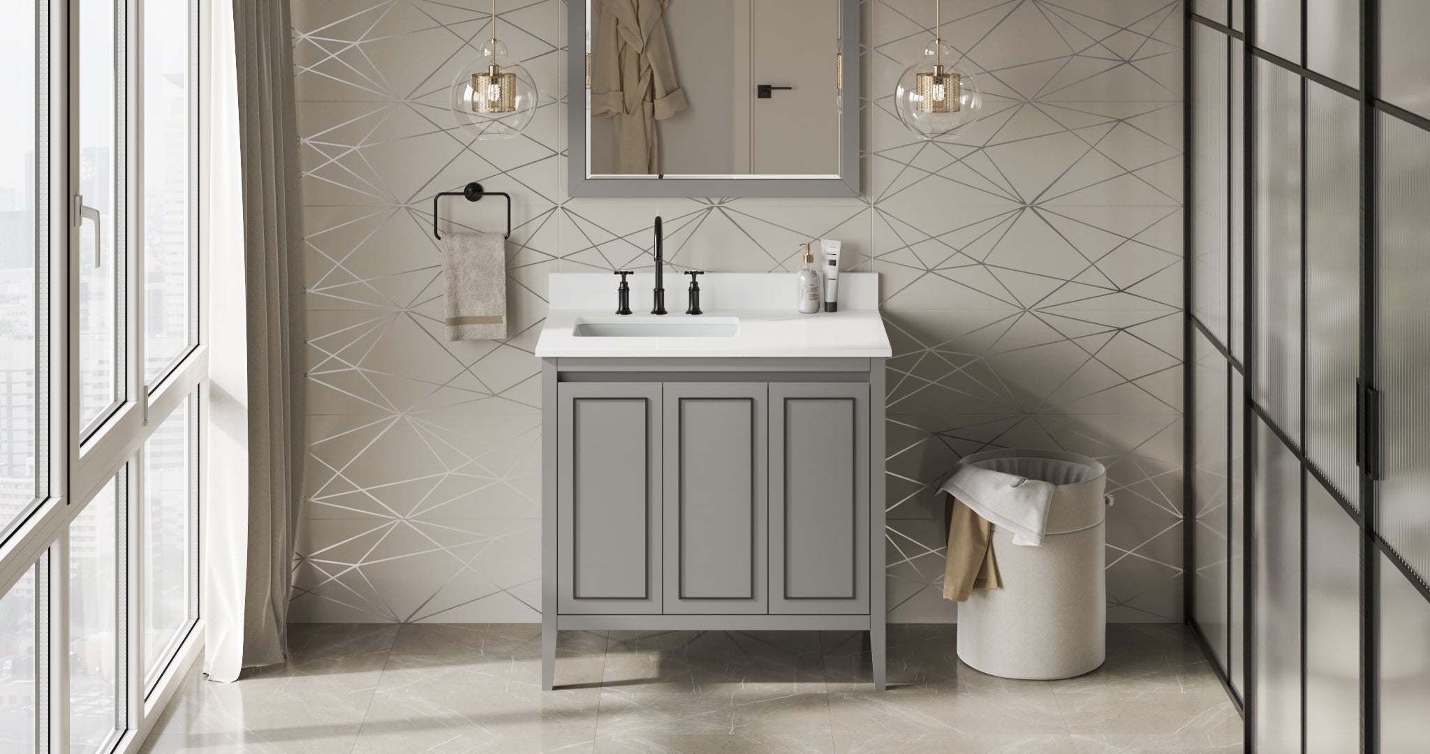 36" Percival Vanity – Left Offset – Grey
