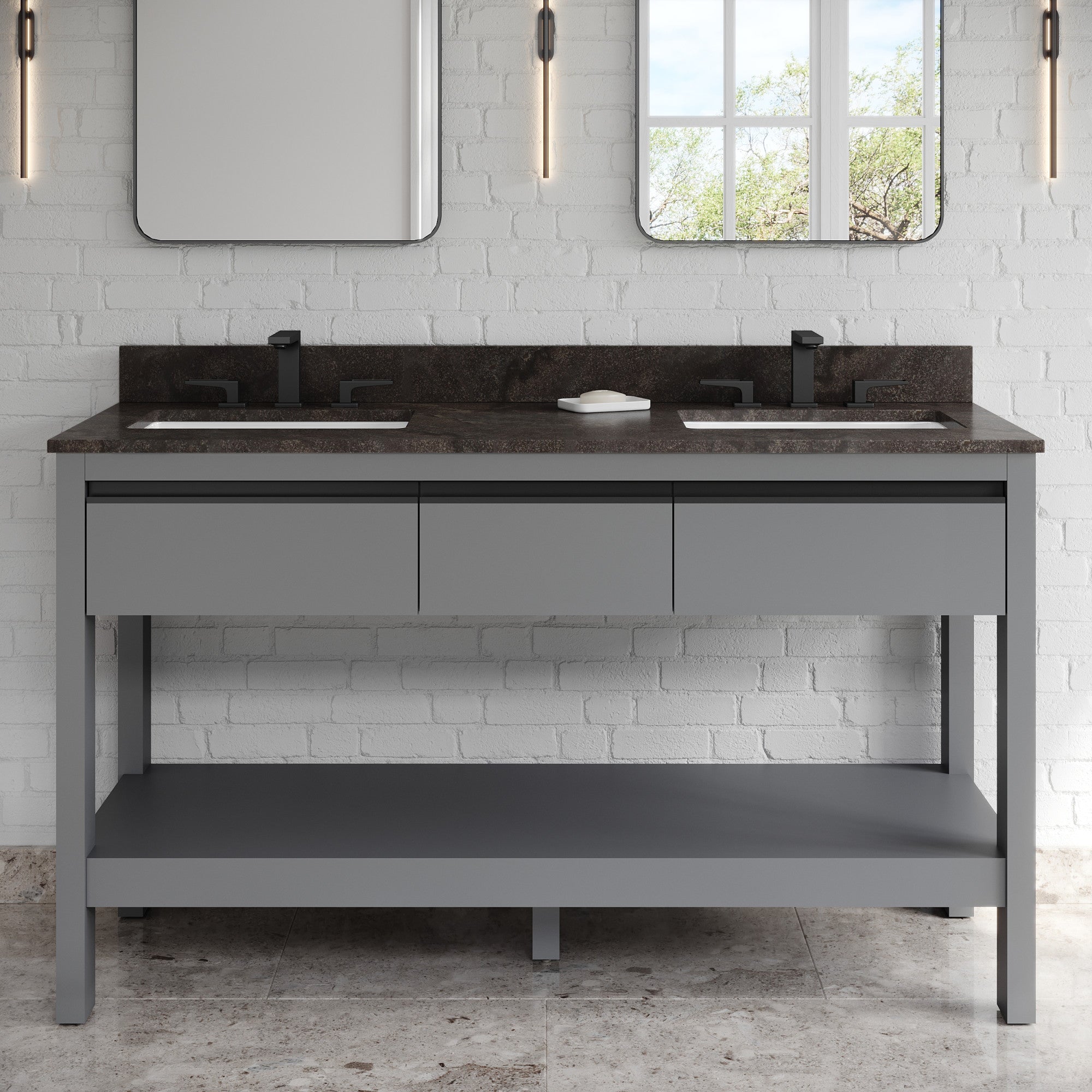 60" Jubilee Vanity – Double Bowl – Grey