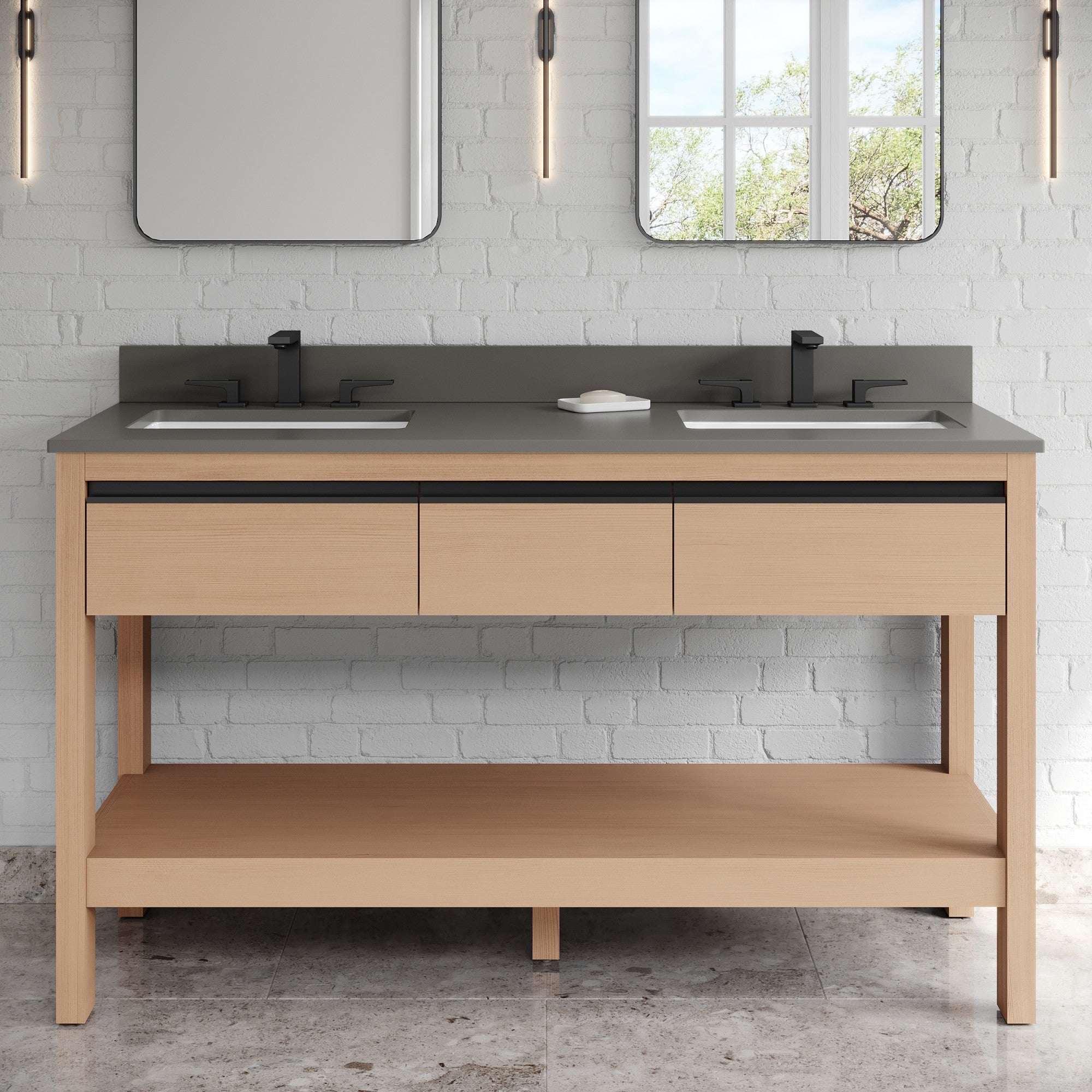 60" Jubilee Vanity – Double Bowl – Natural Oak