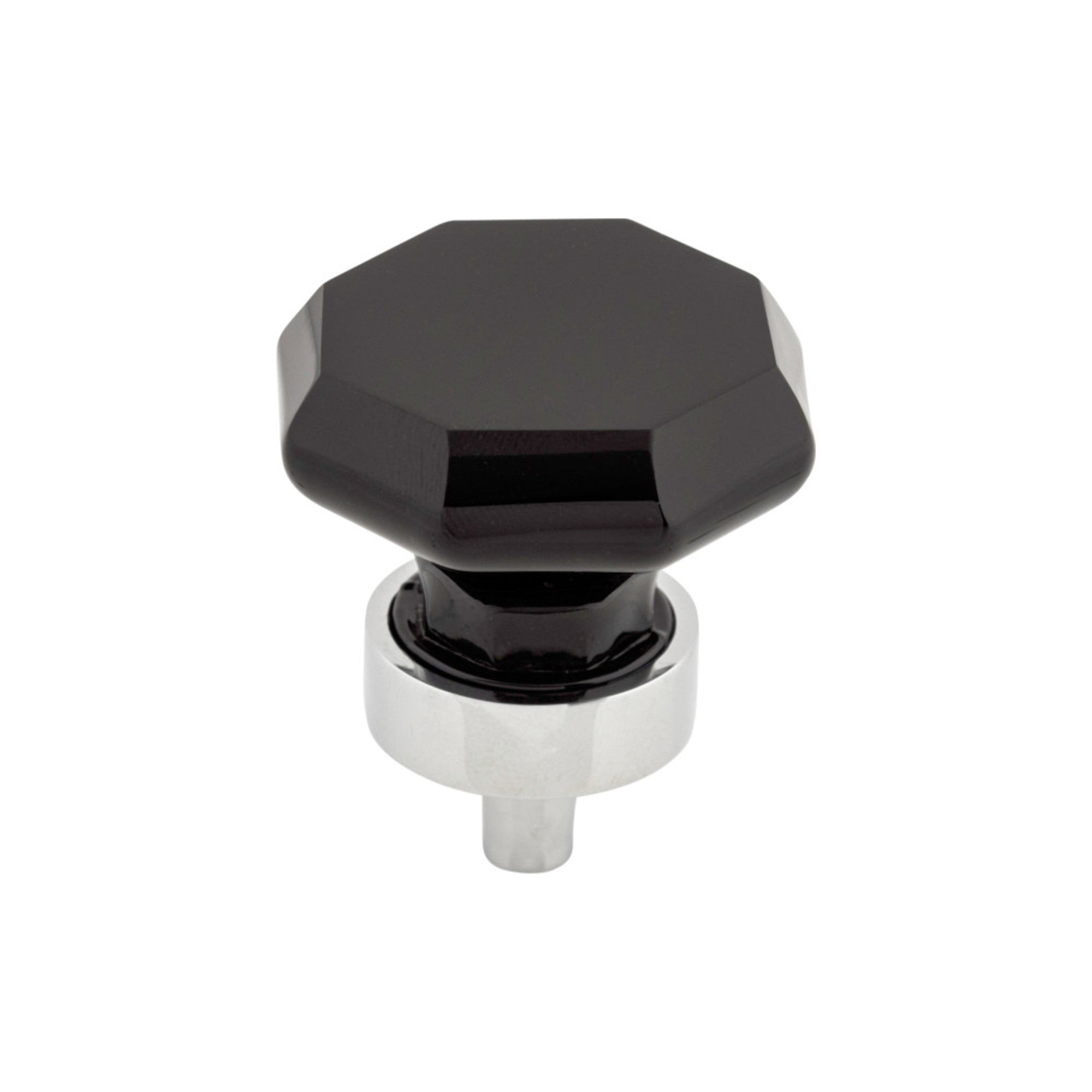 Black Octagon Crystal Round Knob - Polished Chrome