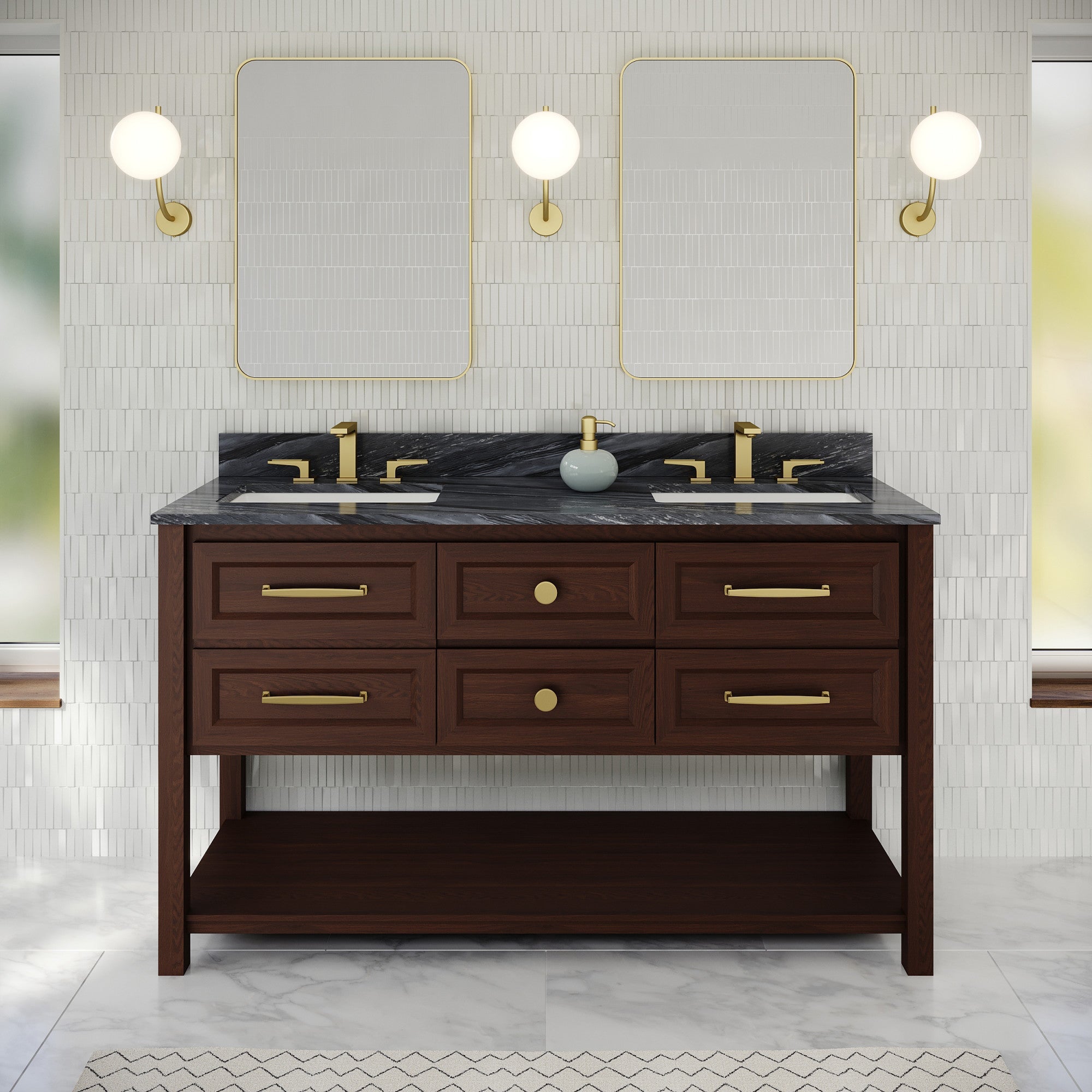 60" Kipling Vanity – Double Bowl – Dark Walnut