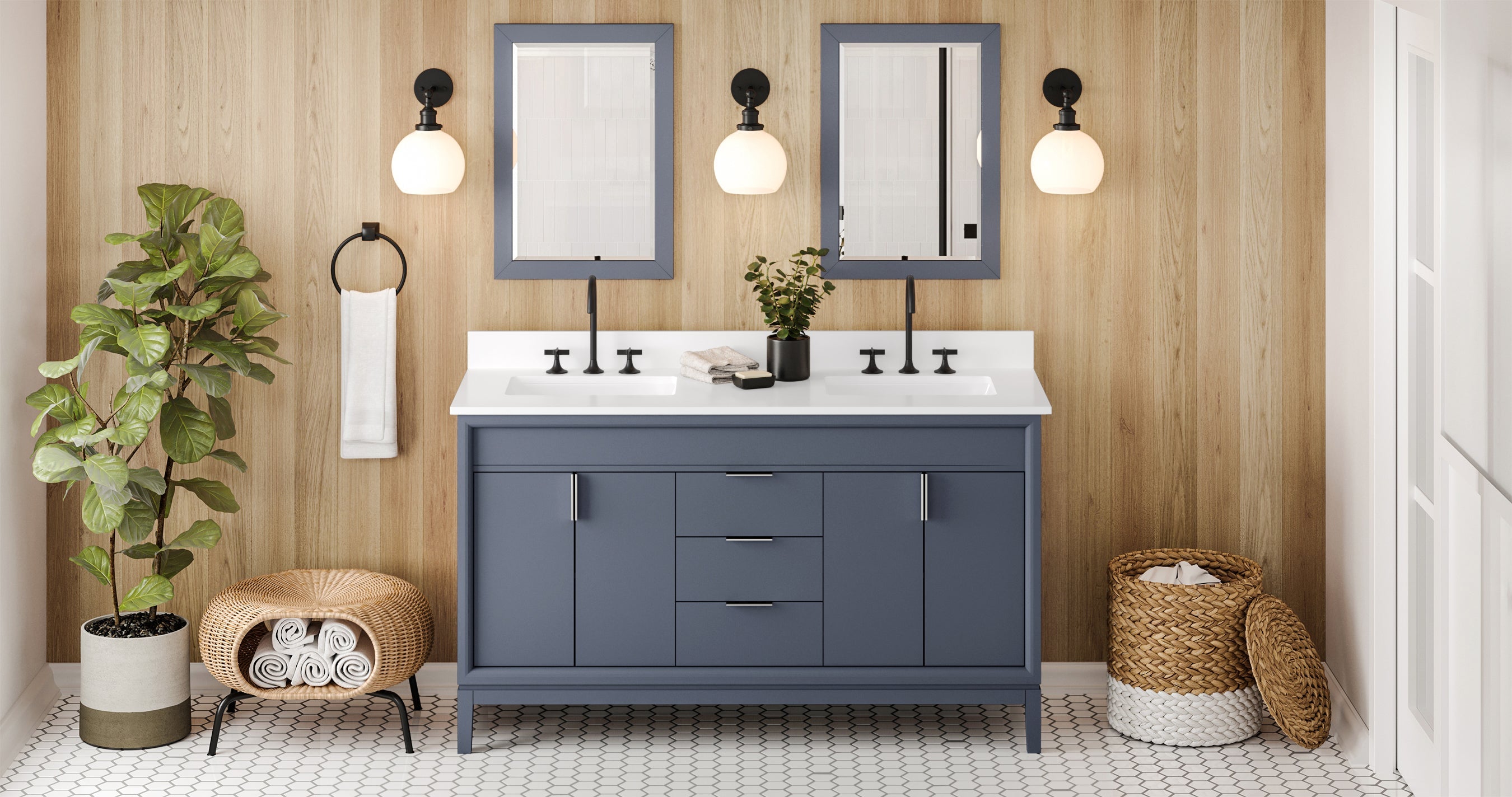 60" Theodora Vanity – Double Bowl – Blue Steel