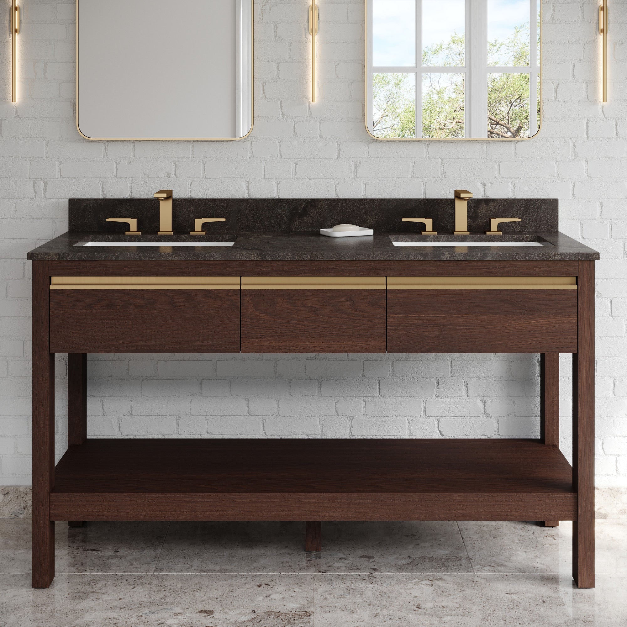 60" Jubilee Vanity – Double Bowl – Dark Walnut