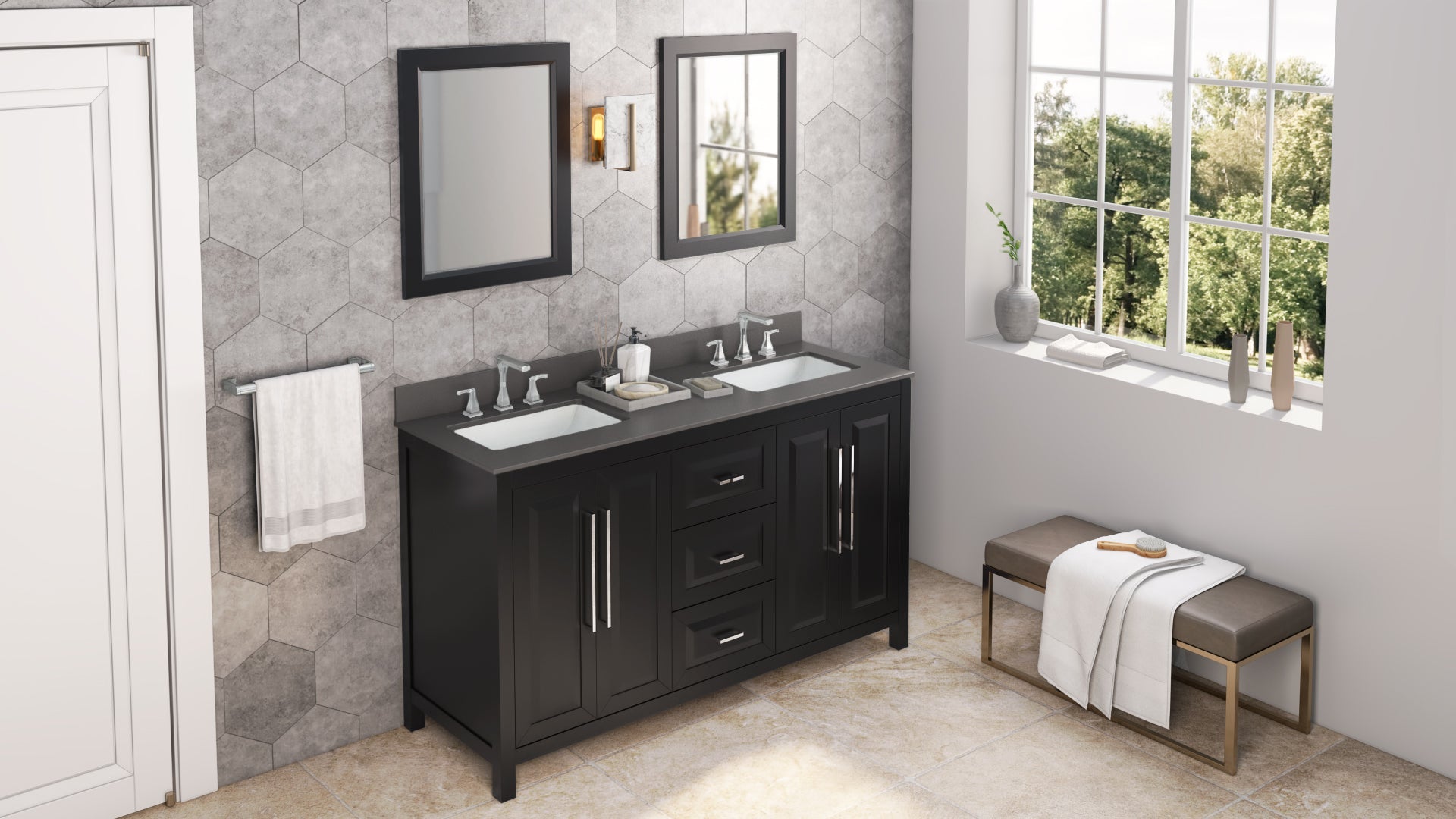 60" Black Cade Vanity, double bowl