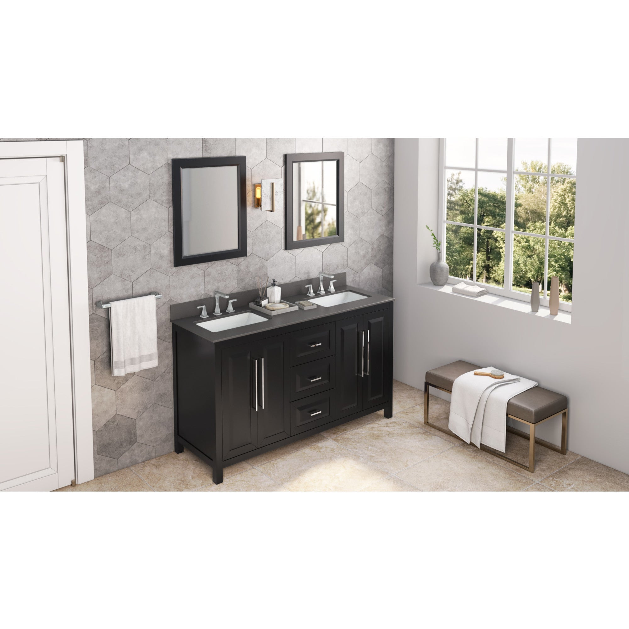60" Black Cade Vanity, double bowl