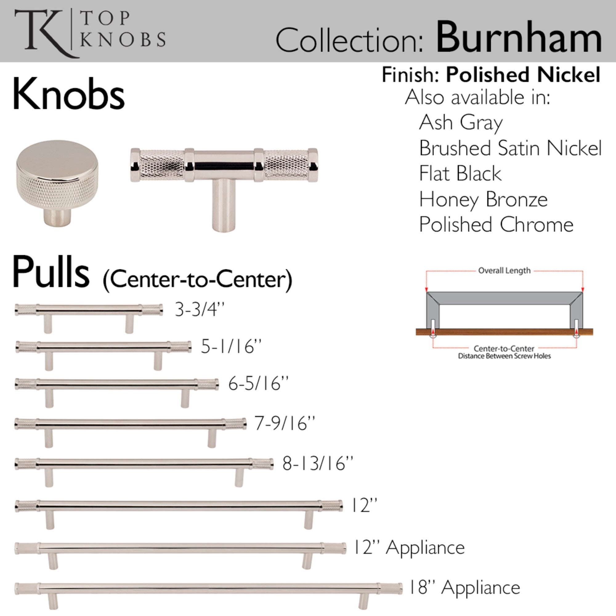 Burnham 12" Center to Center Bar Pull - Polished Nickel