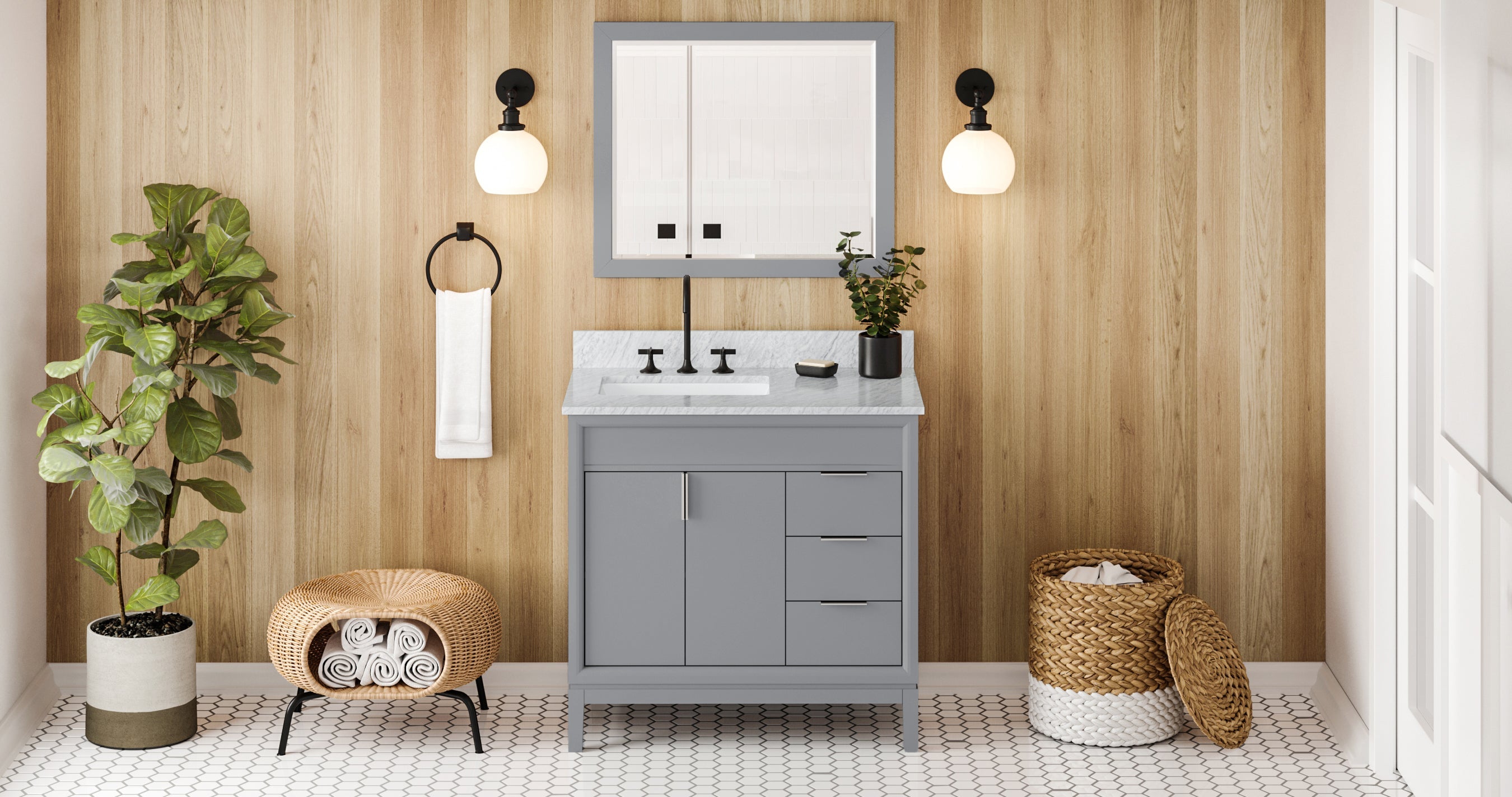 36" Theodora Vanity – Left Offset – Grey
