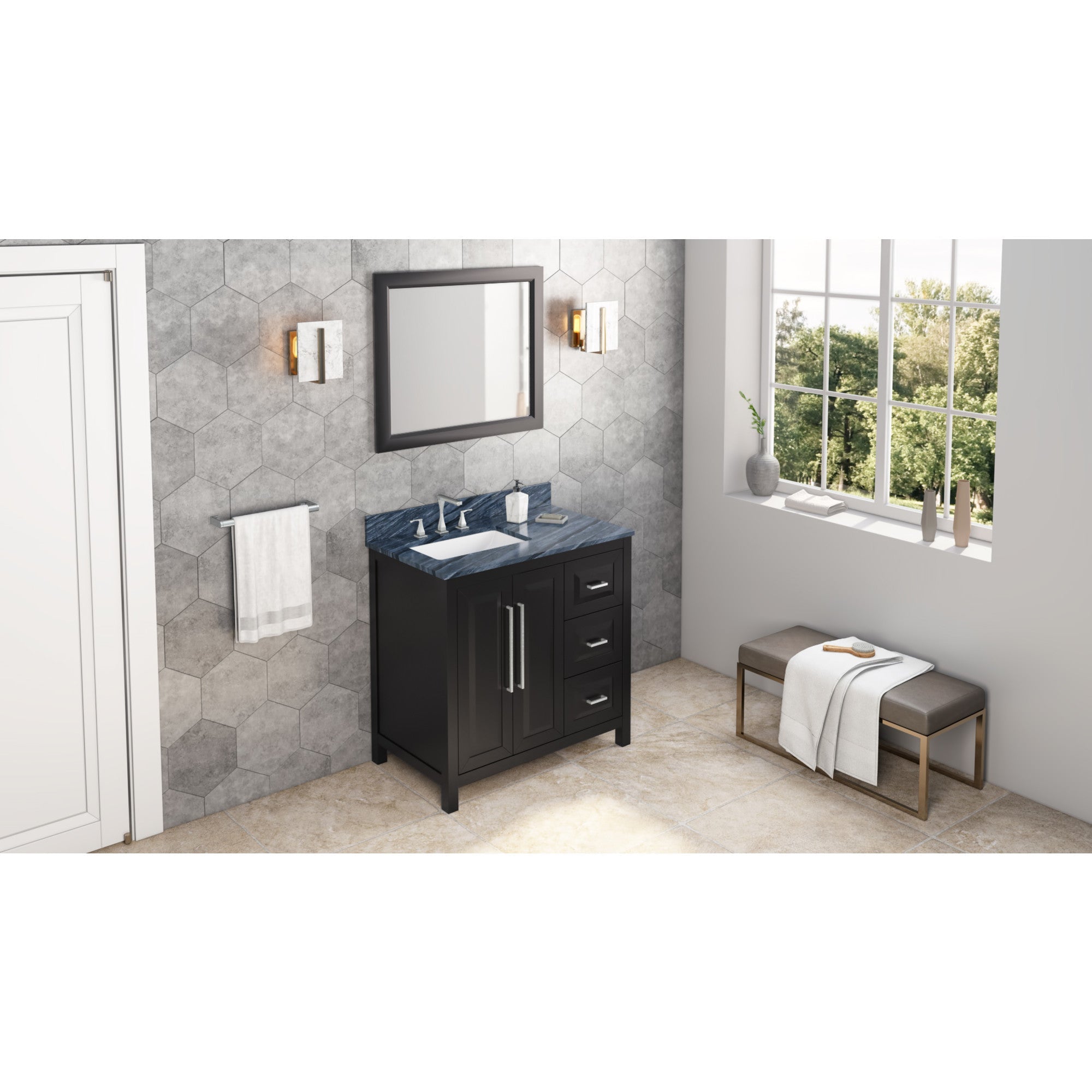 36" Black Cade Vanity, left offset