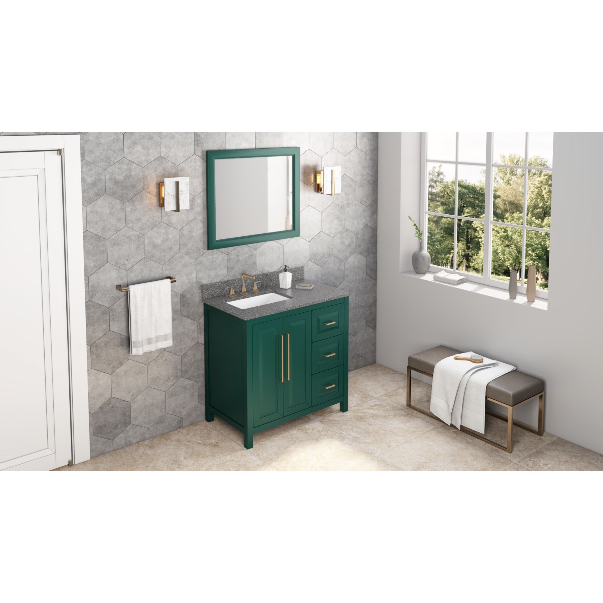 36" Cade Vanity – Left Offset - Forest Green - Boulder Cultured Marble