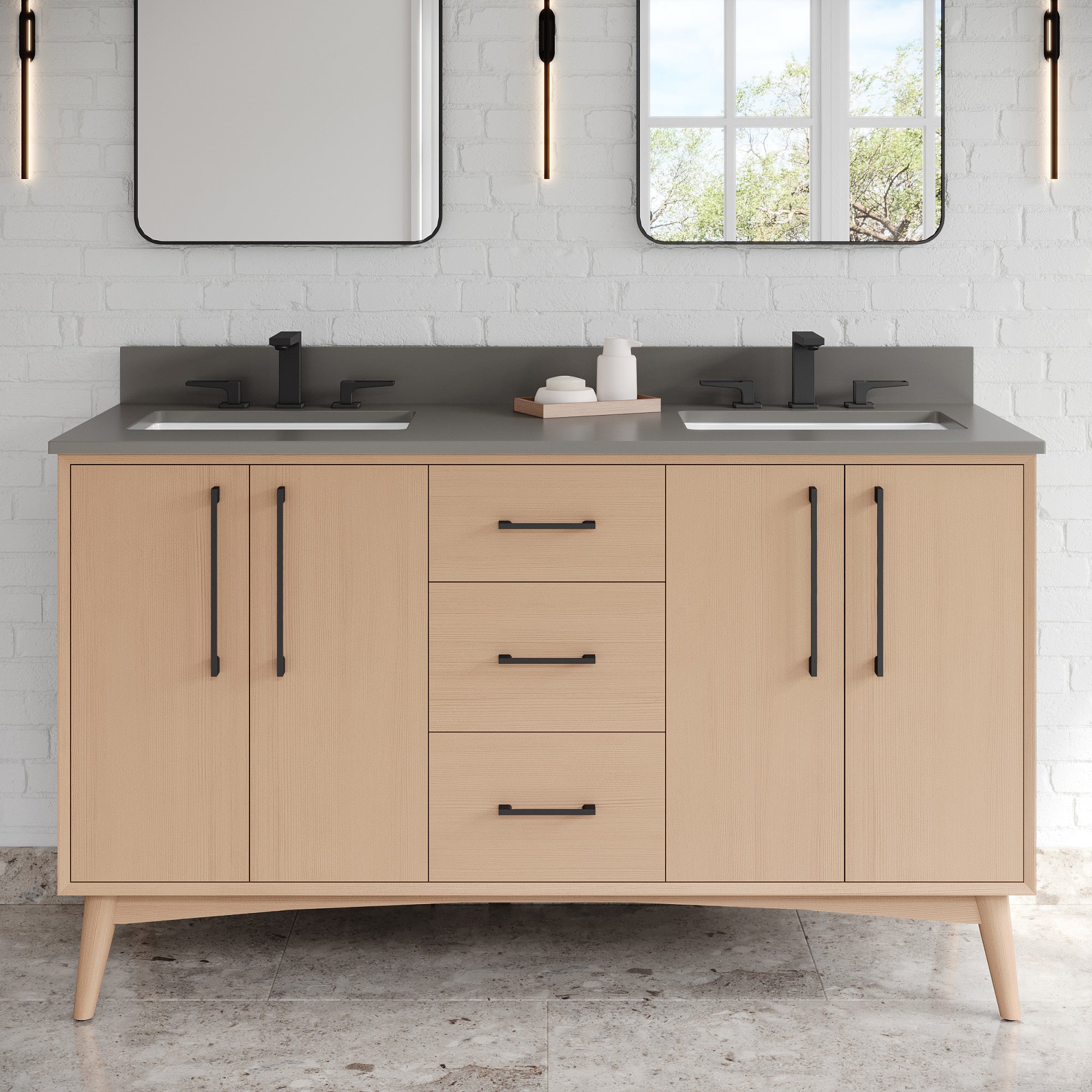 60" Dashwood Vanity – Double Bowl – Natural Oak
