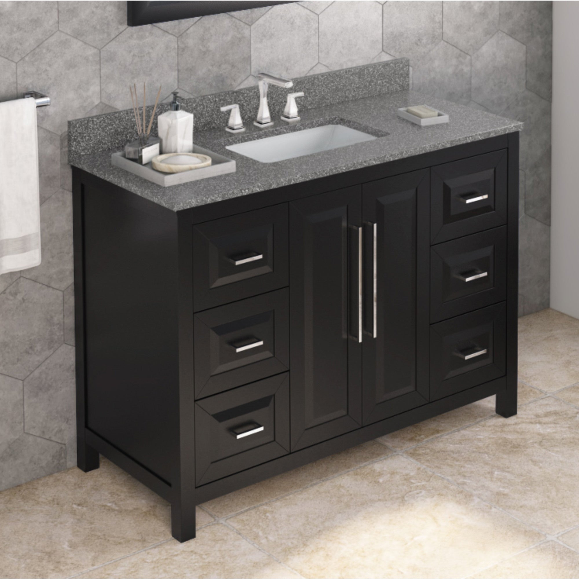 48" Black Cade Vanity, Boulder Cultured Marble Vanity Top, undermount rectangle bowl