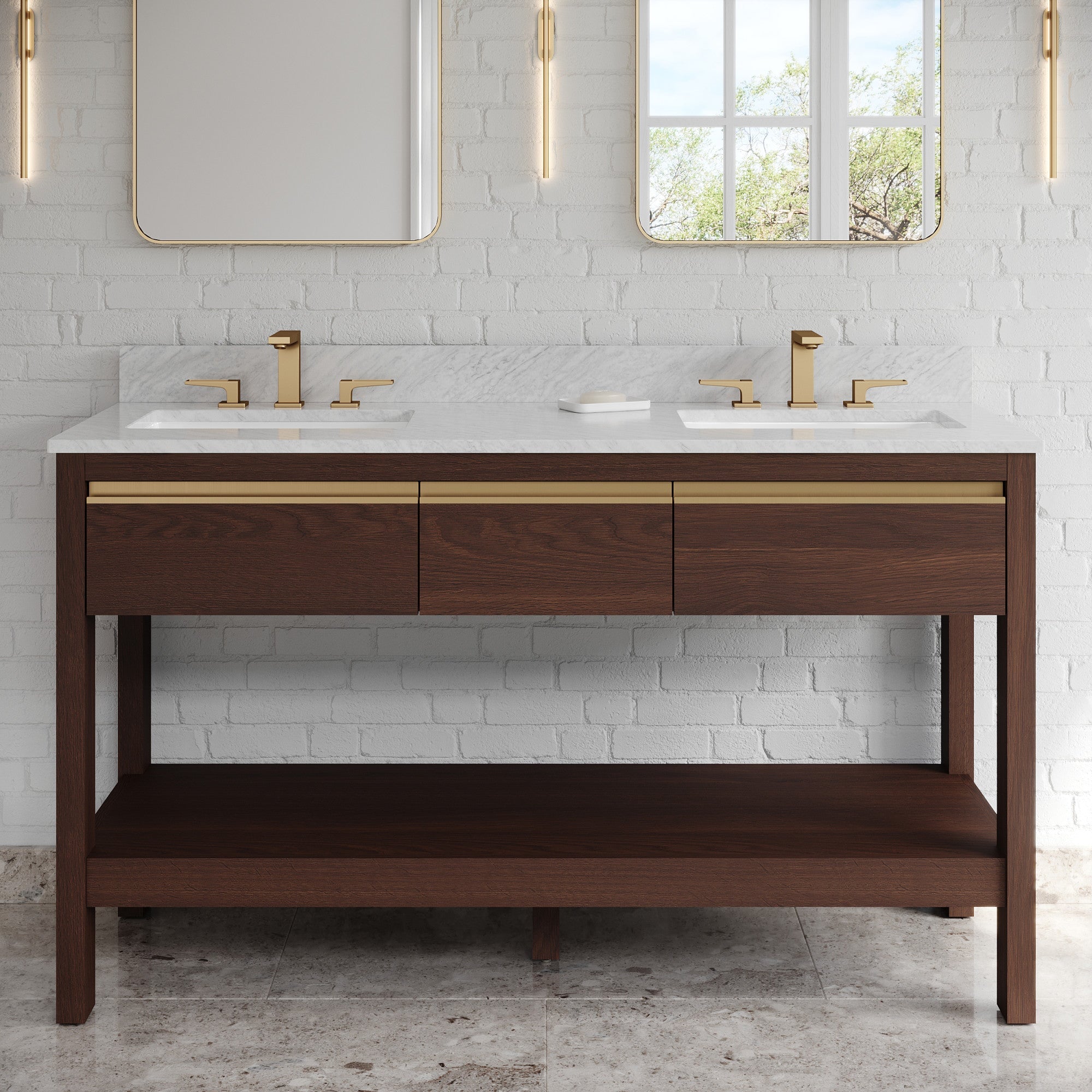 60" Jubilee Vanity – Double Bowl – Dark Walnut