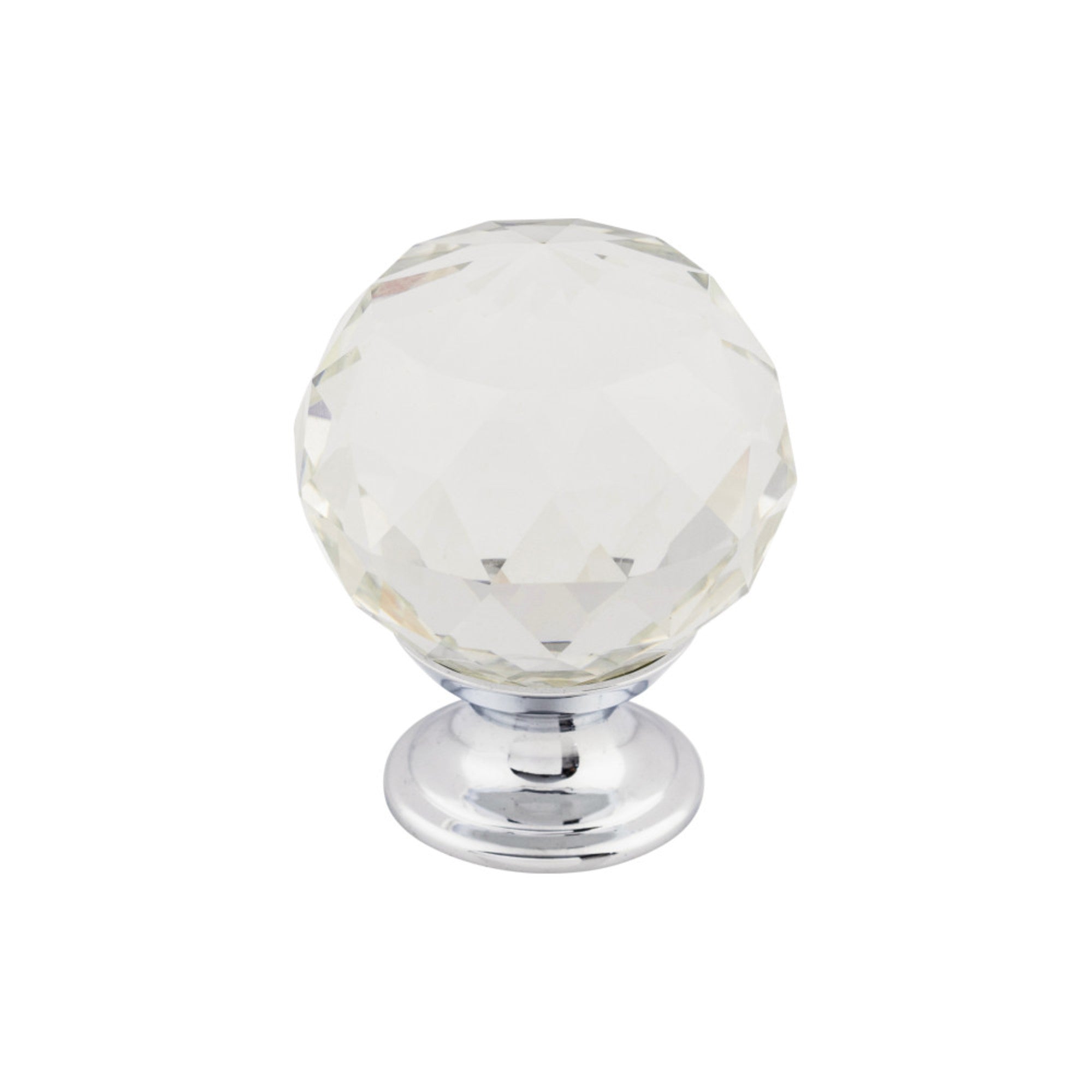 Clear Crystal Round Knob - Polished Chrome