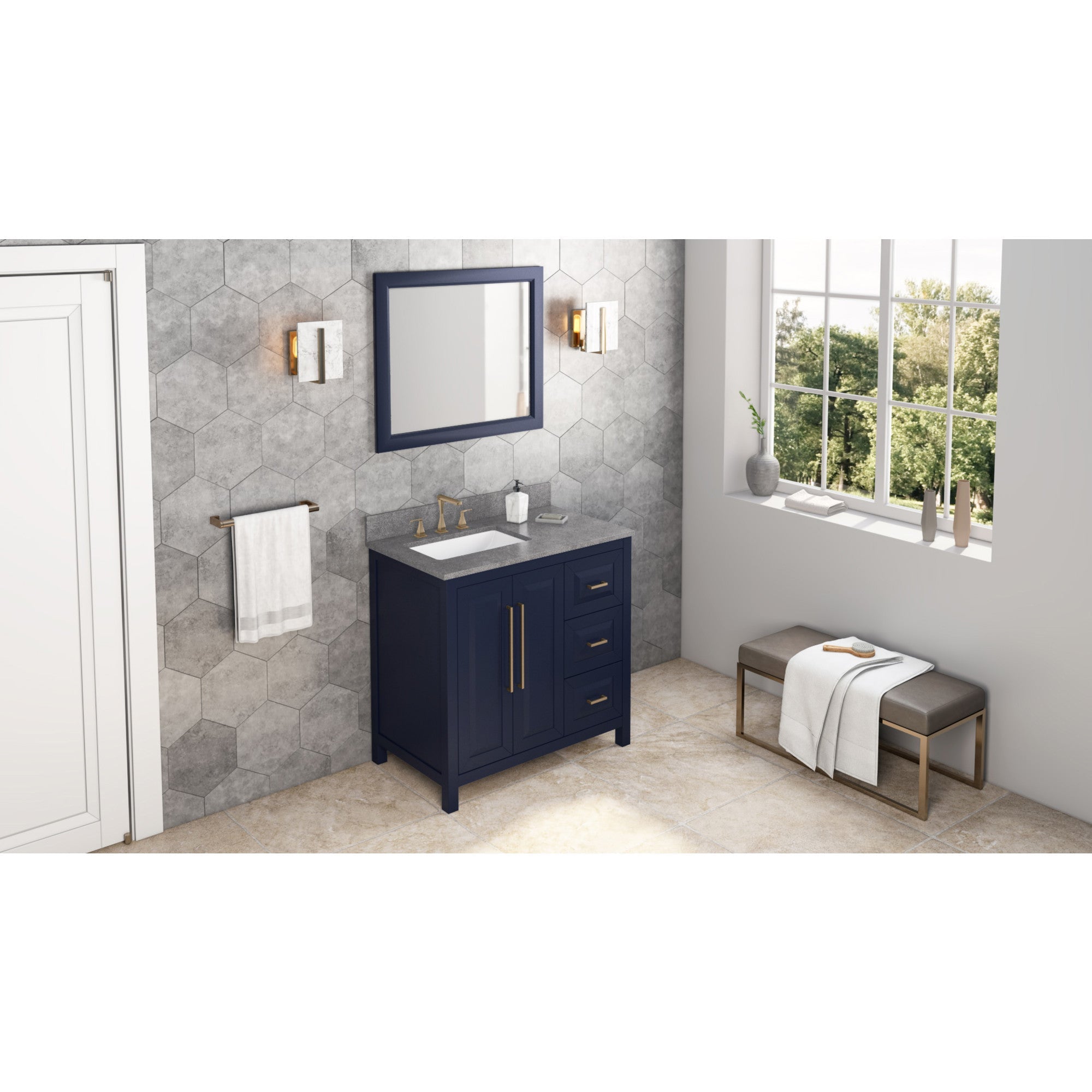 36" Cade Vanity – Left Offset - Hale Blue - Steel Grey Cultured Marble