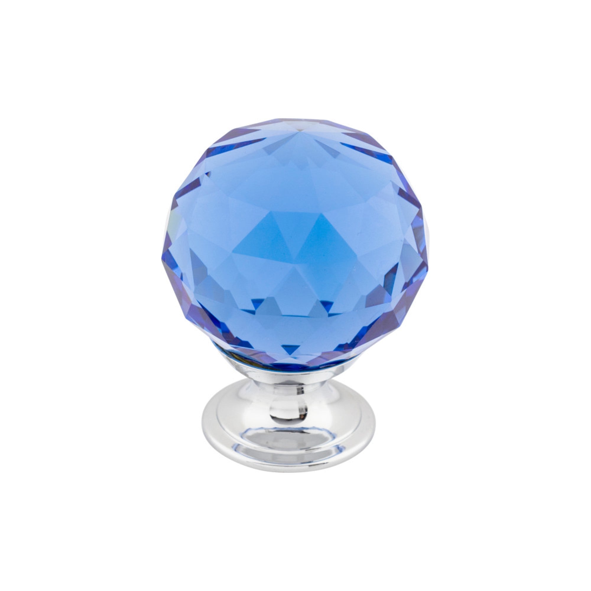 Blue Crystal Round Knob - Polished Chrome