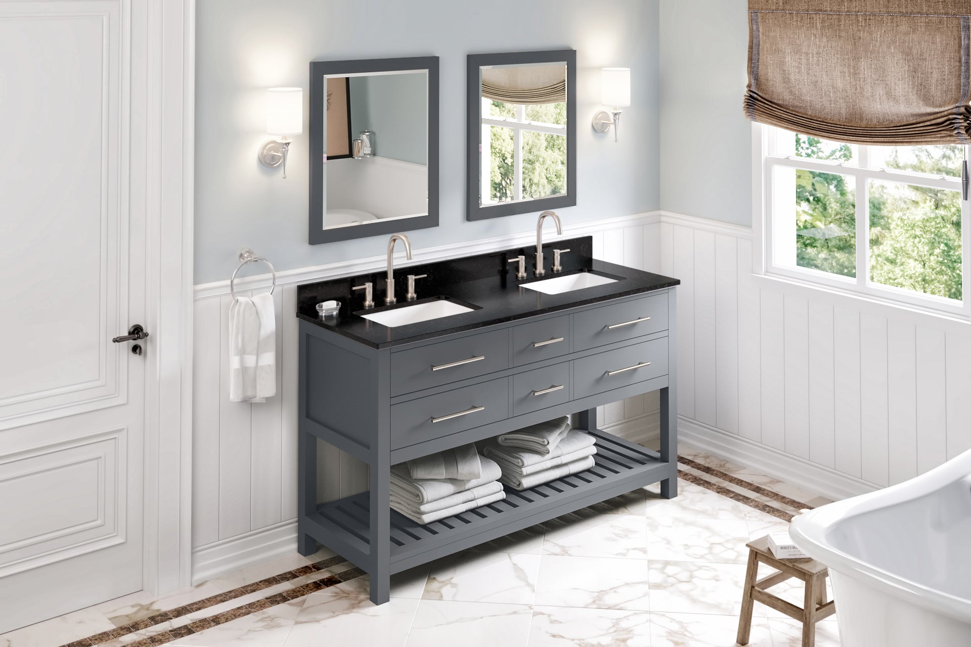 60" Wavecrest Vanity – Double Bowl – Grey