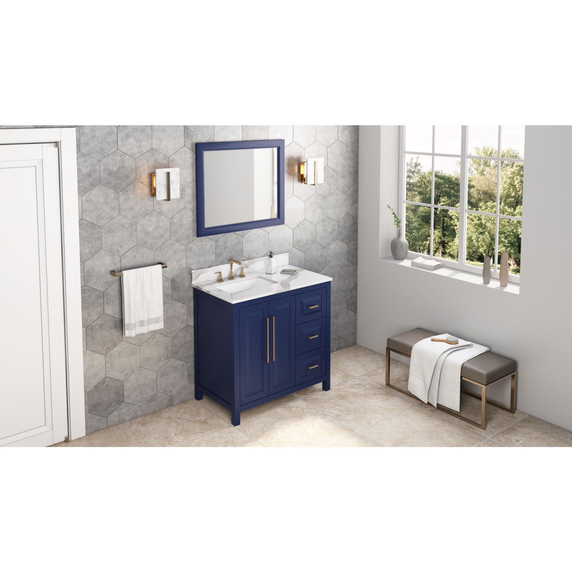 36" Hale Blue Cade Vanity, left offset