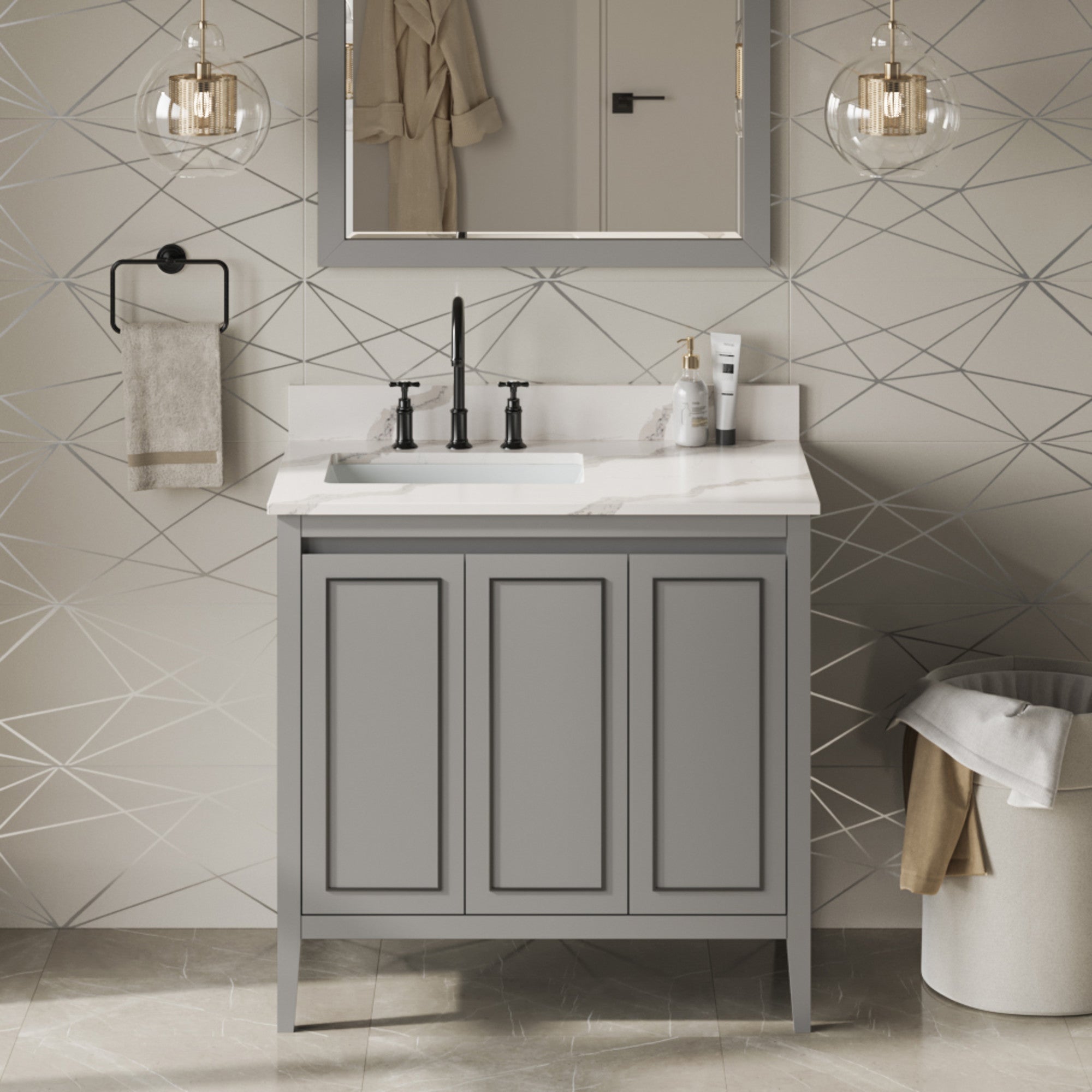 36" Percival Vanity – Left Offset – Grey