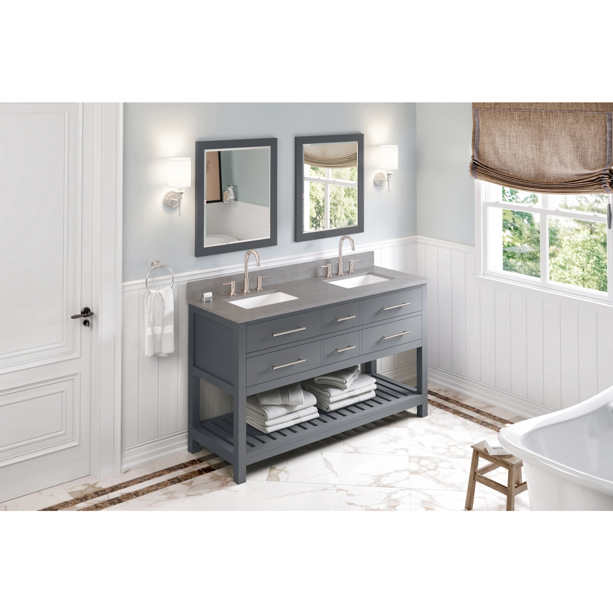 60" Wavecrest Vanity – Double Bowl – Grey