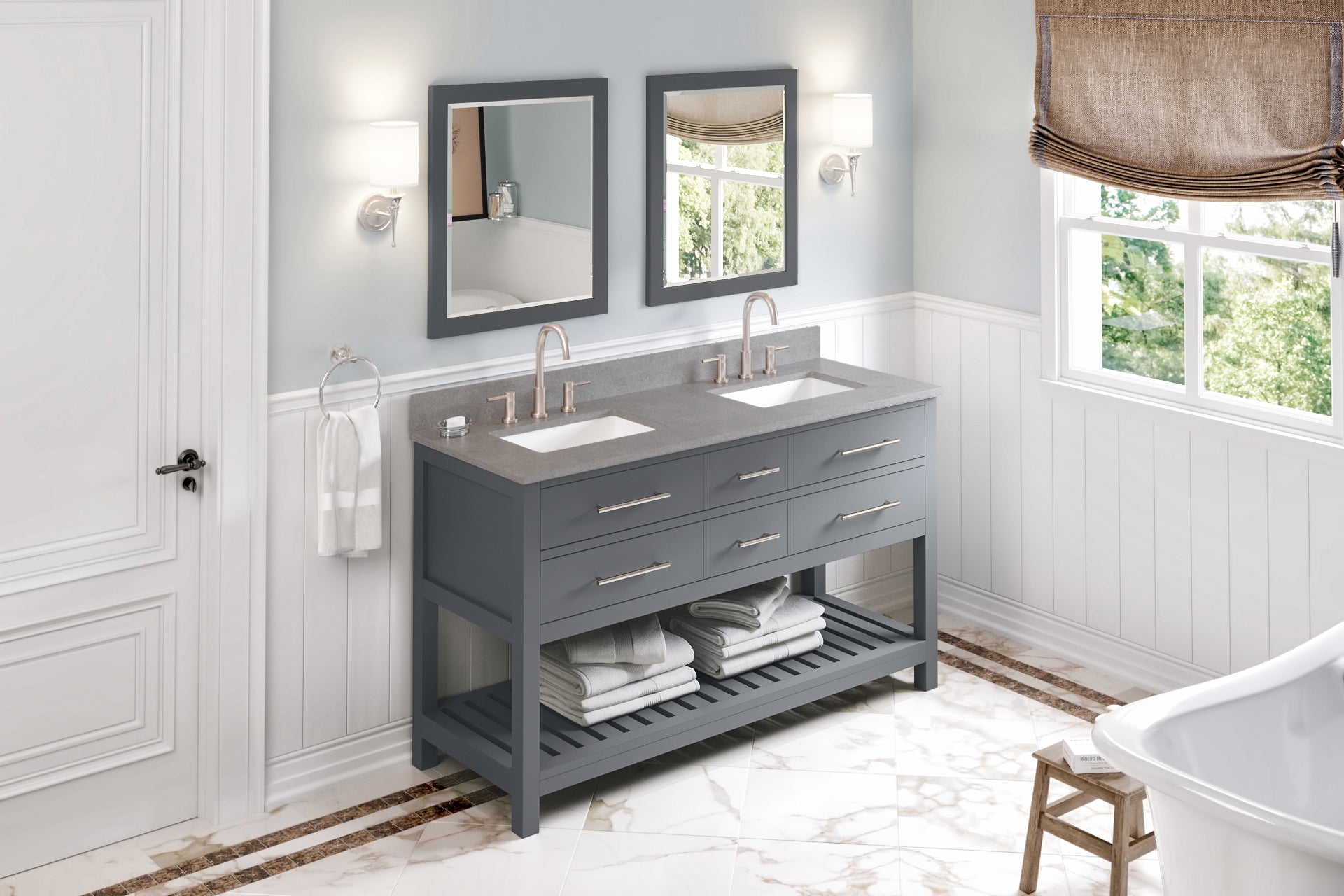 60" Wavecrest Vanity – Double Bowl – Grey