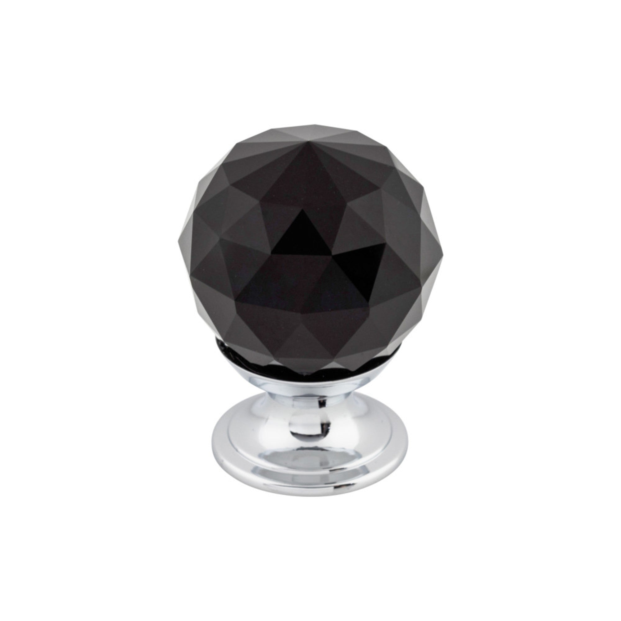 Black Crystal 1 1/8" Diameter Round Knob - Polished Chrome