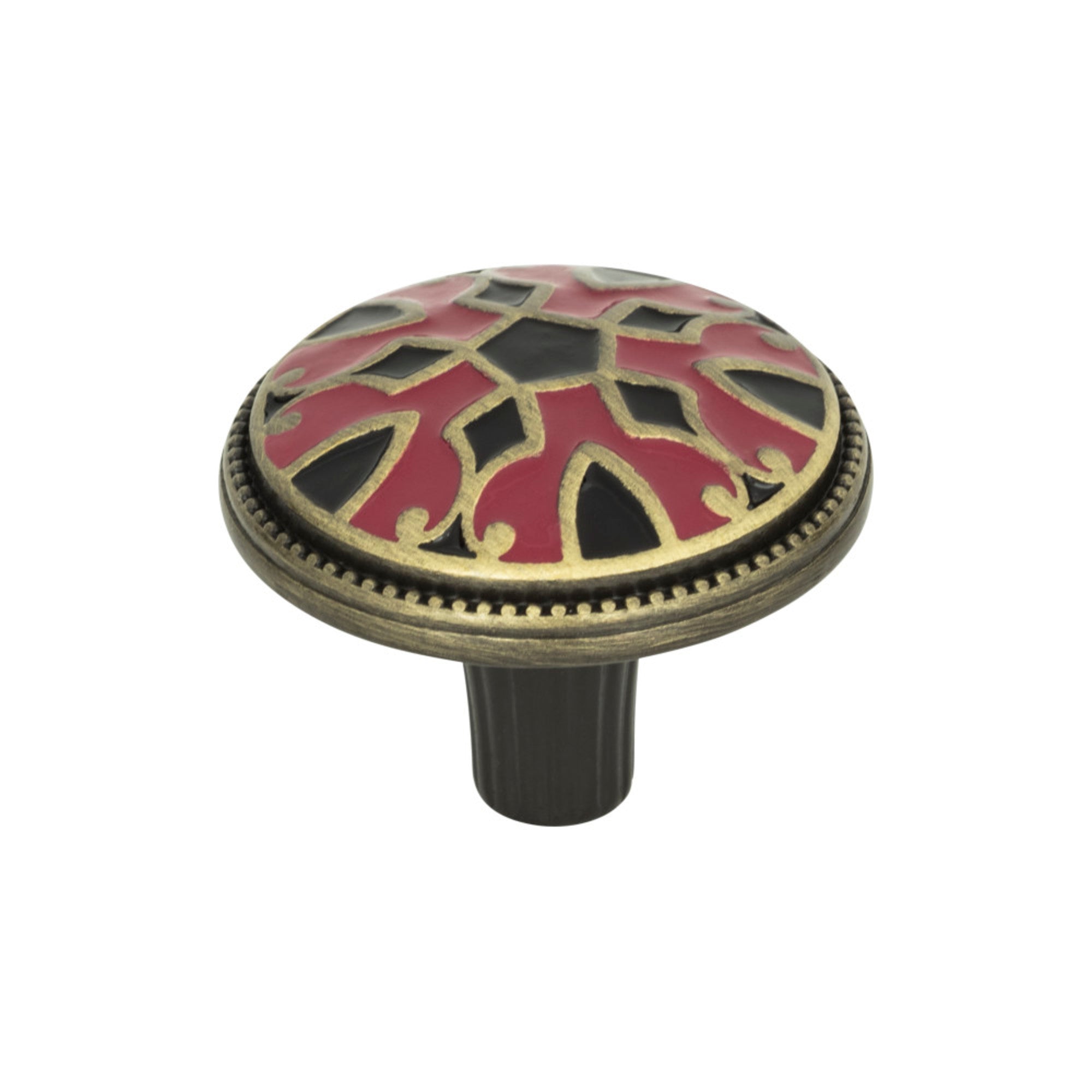 Canterbury Round Knob - Black & Red