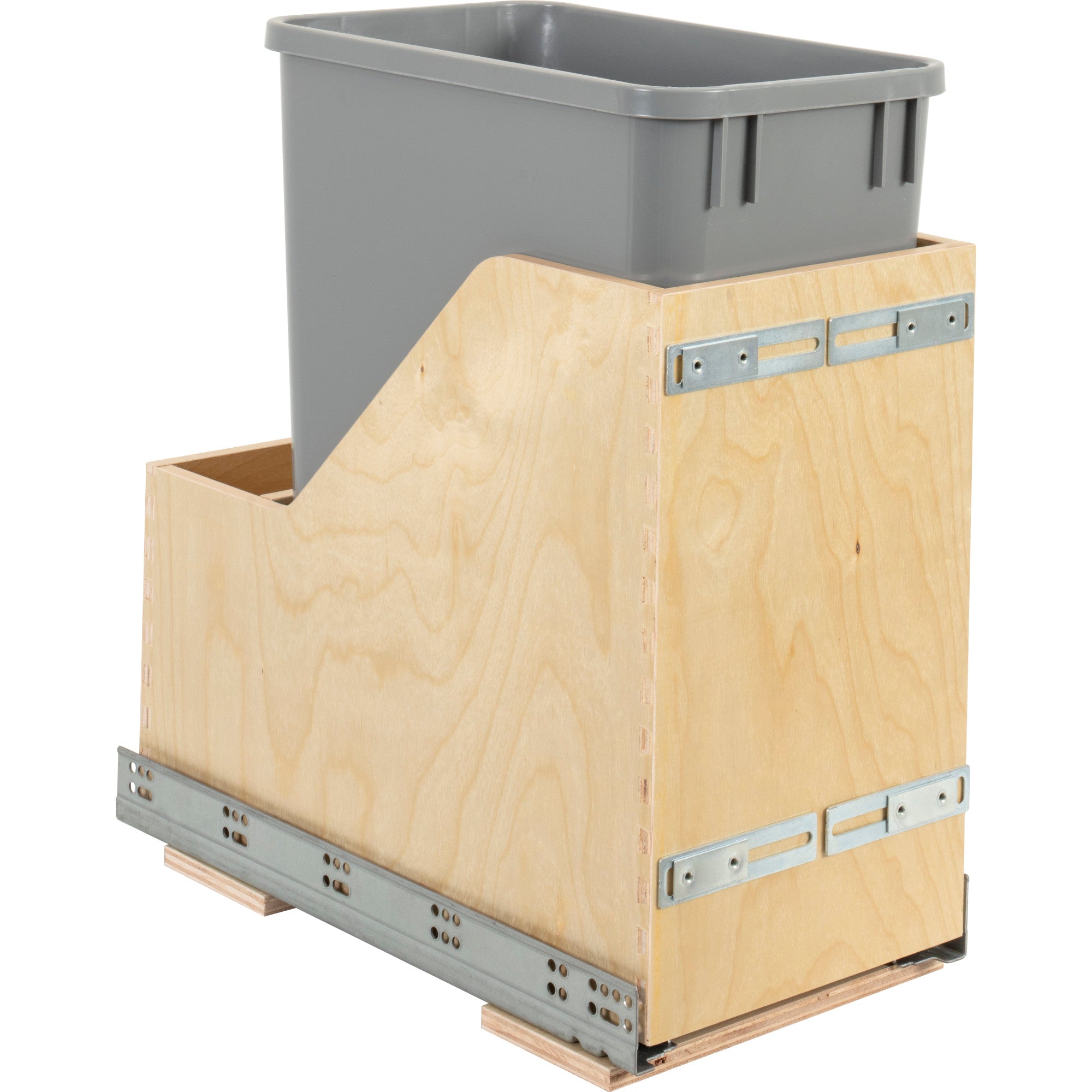 Single 35 Quart Wood Bottom-Mount Soft-close Vanity Trashcan Rollout for Door Mounting, Includes One Grey Can