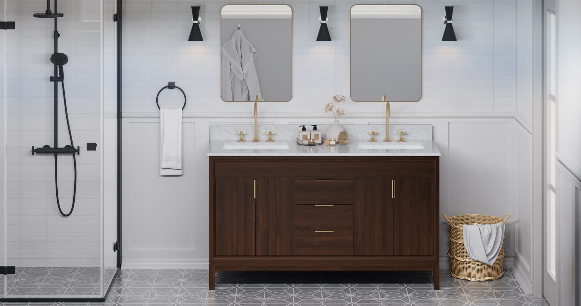 60" Theodora Vanity – Double Bowl – Dark Walnut