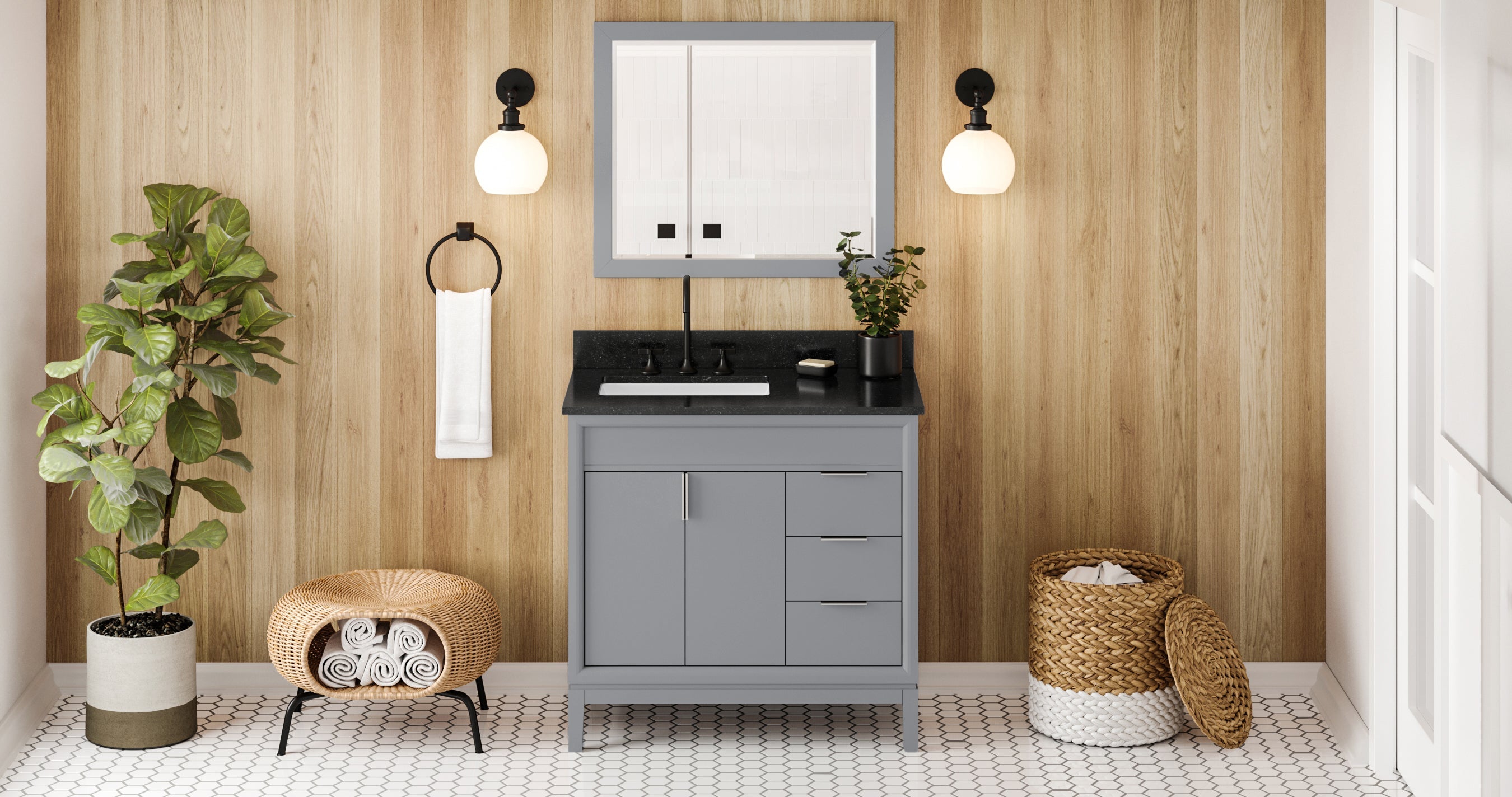 36" Theodora Vanity – Left Offset – Grey