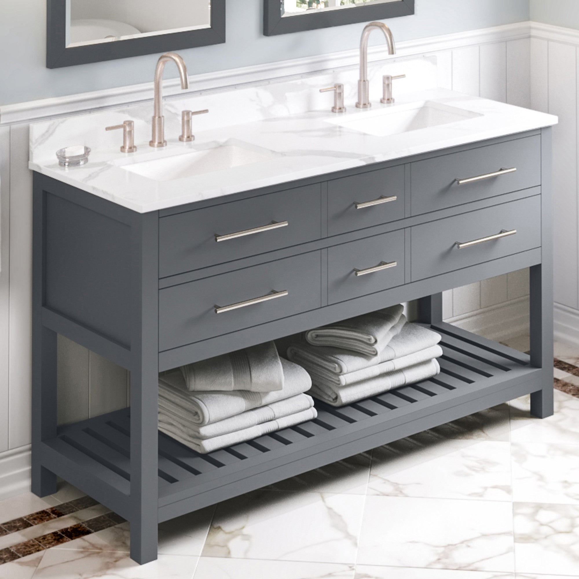 60" Wavecrest Vanity – Double Bowl – Grey
