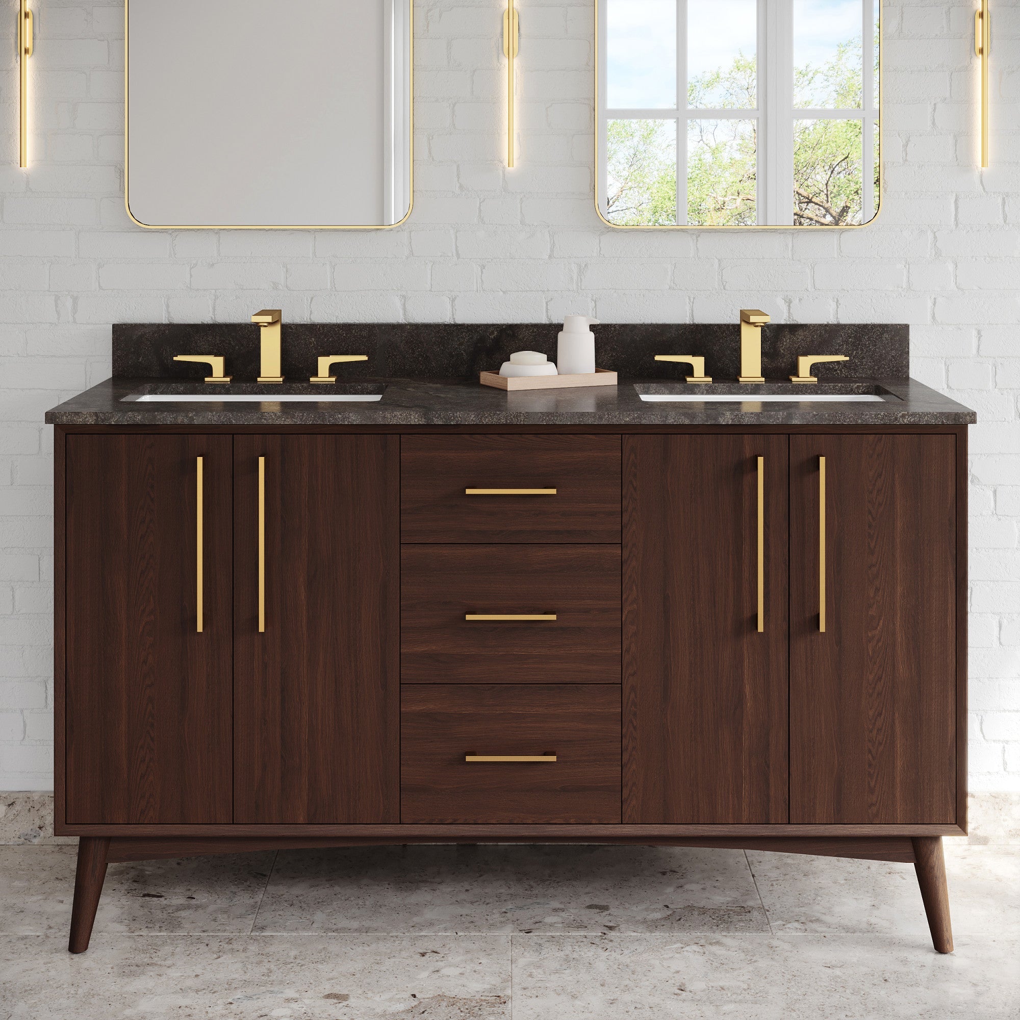 60" Dashwood Vanity – Double Bowl – Dark Walnut